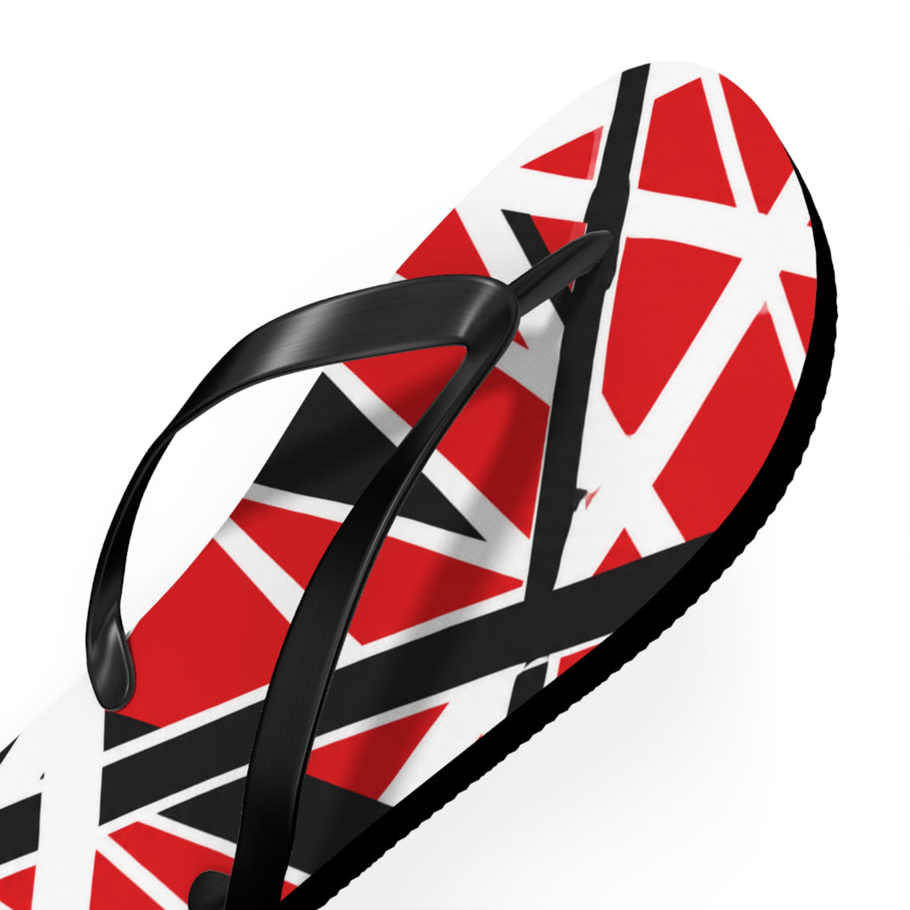 EVH Van Halen Tribute bold Flip Flops — Red Black Geometric Abstract Stripe Summer Sandals