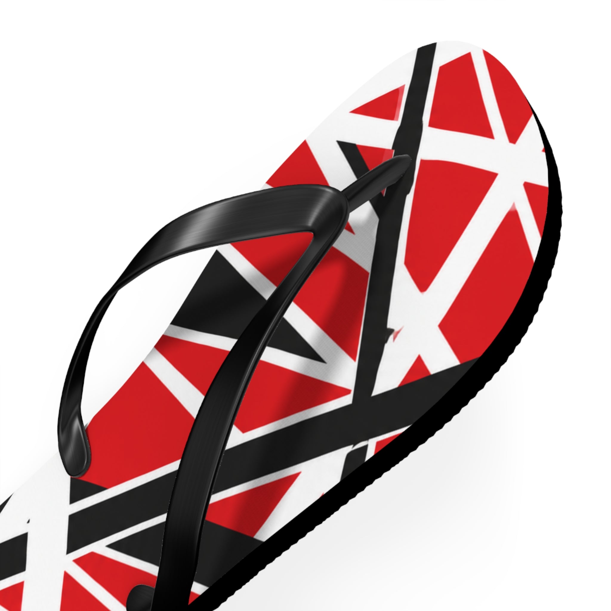 EVH Van Halen Tribute bold Flip Flops — Red Black Geometric Abstract Stripe Summer Sandals