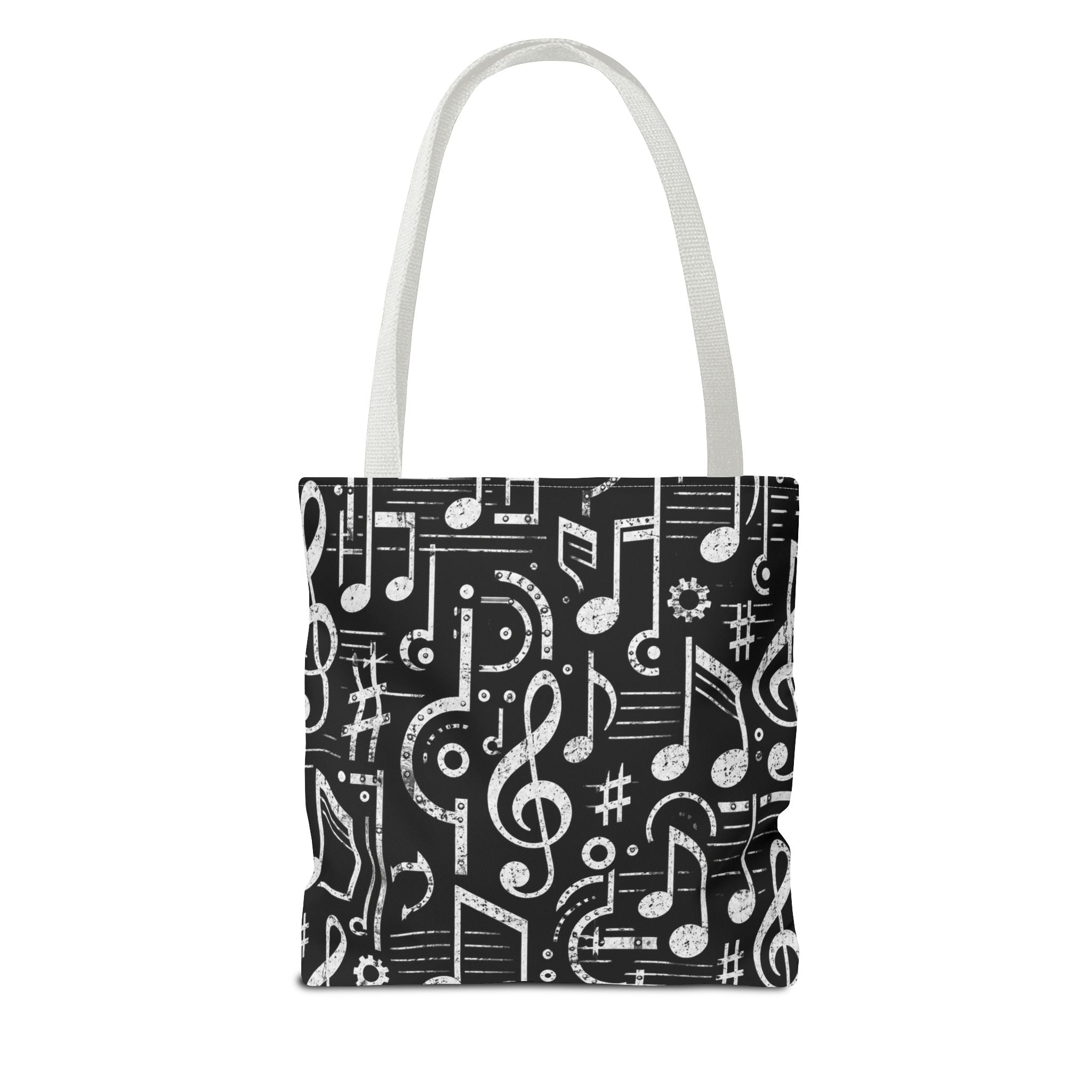 Musical Notes Pattern Tote Bag – Black & White Music Lover AOP Tote