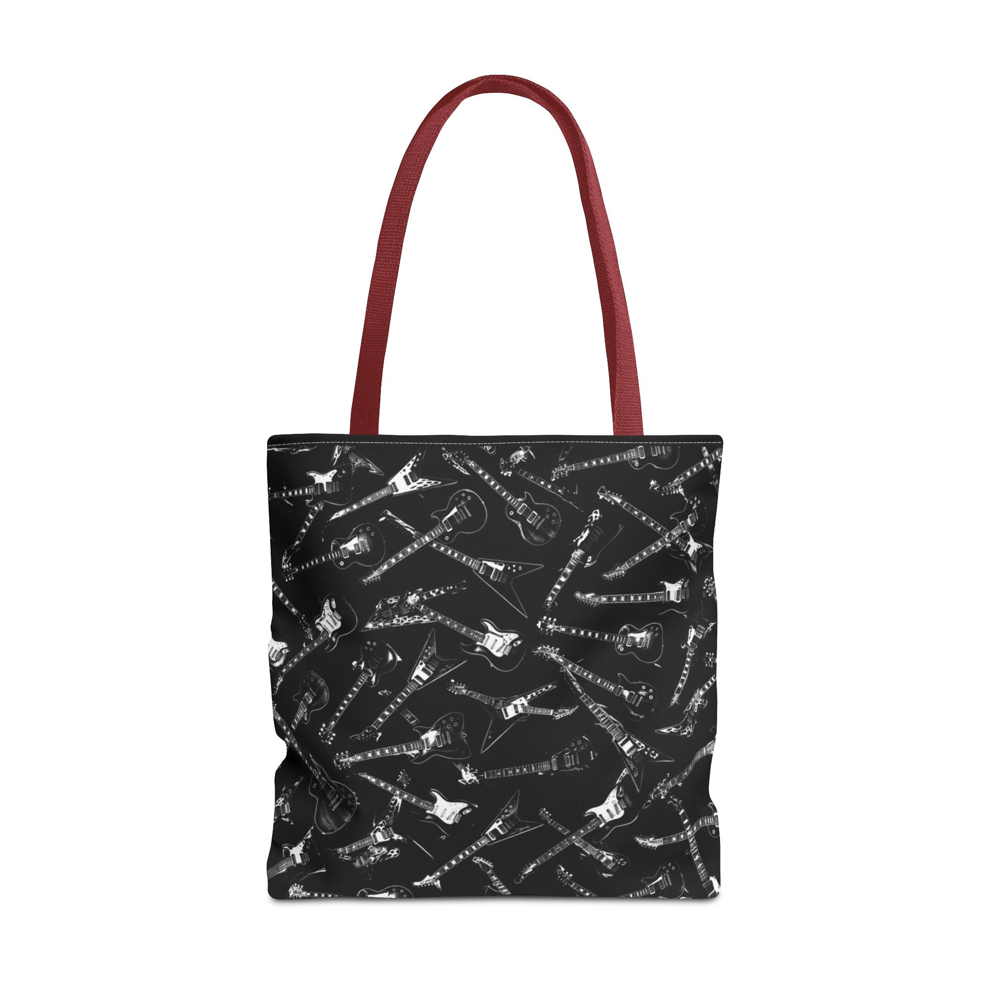 Black Guitar Pattern Tote Bag — Rock Music Instrument All-Over Print