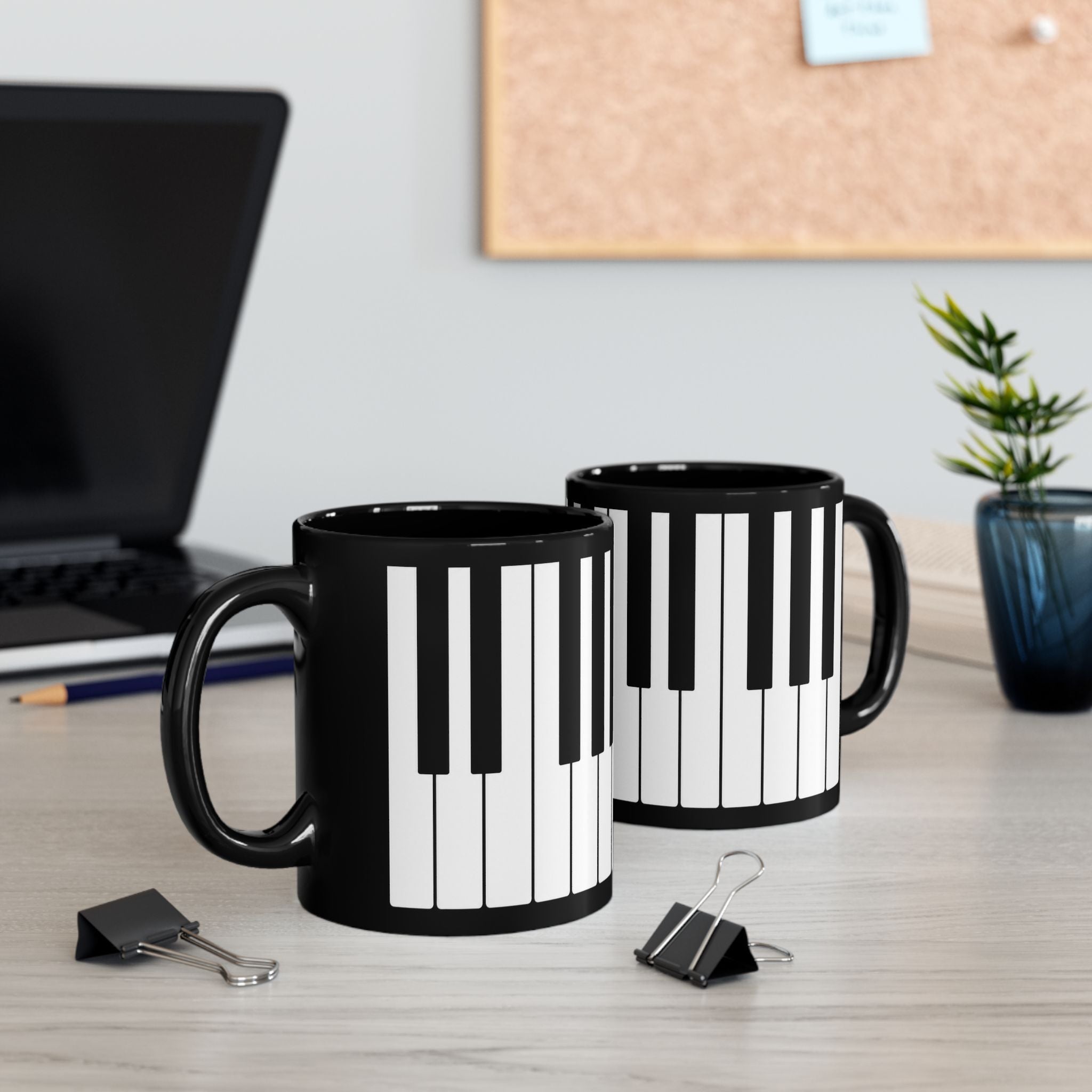 Piano Keyboard Black Coffee Mug – Musician Gift, 11oz & 15oz