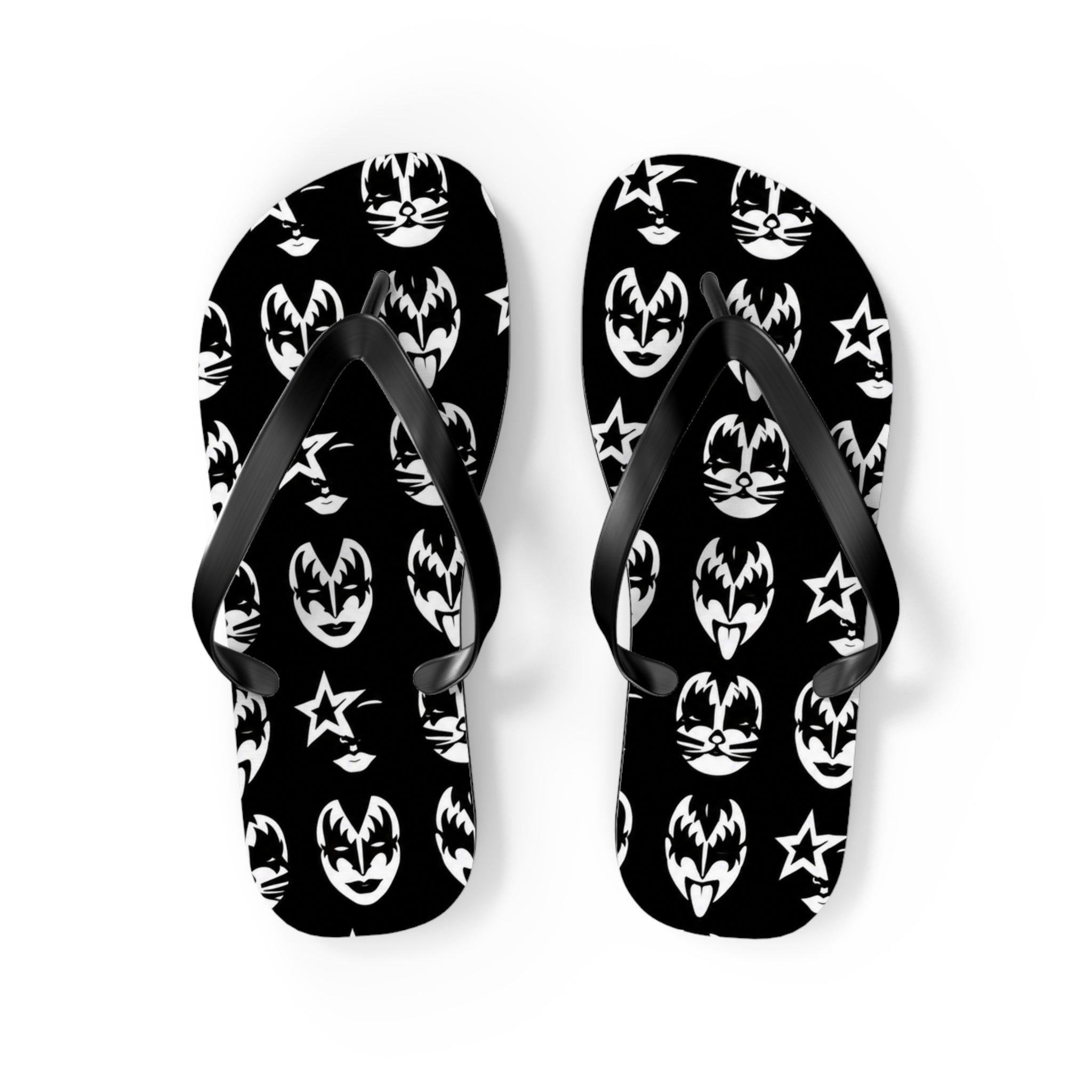 Kiss Band Logo Flip Flops — Black & White Rock Star Beach Sandals