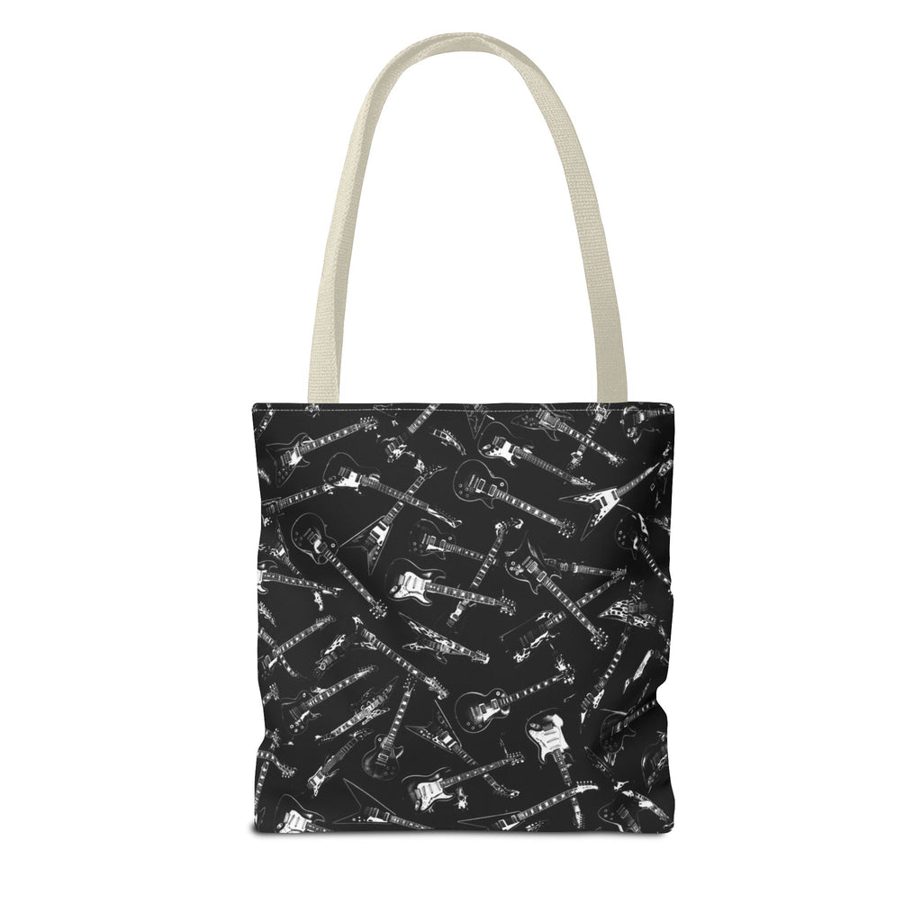 Black Guitar Pattern Tote Bag — Rock Music Instrument All-Over Print