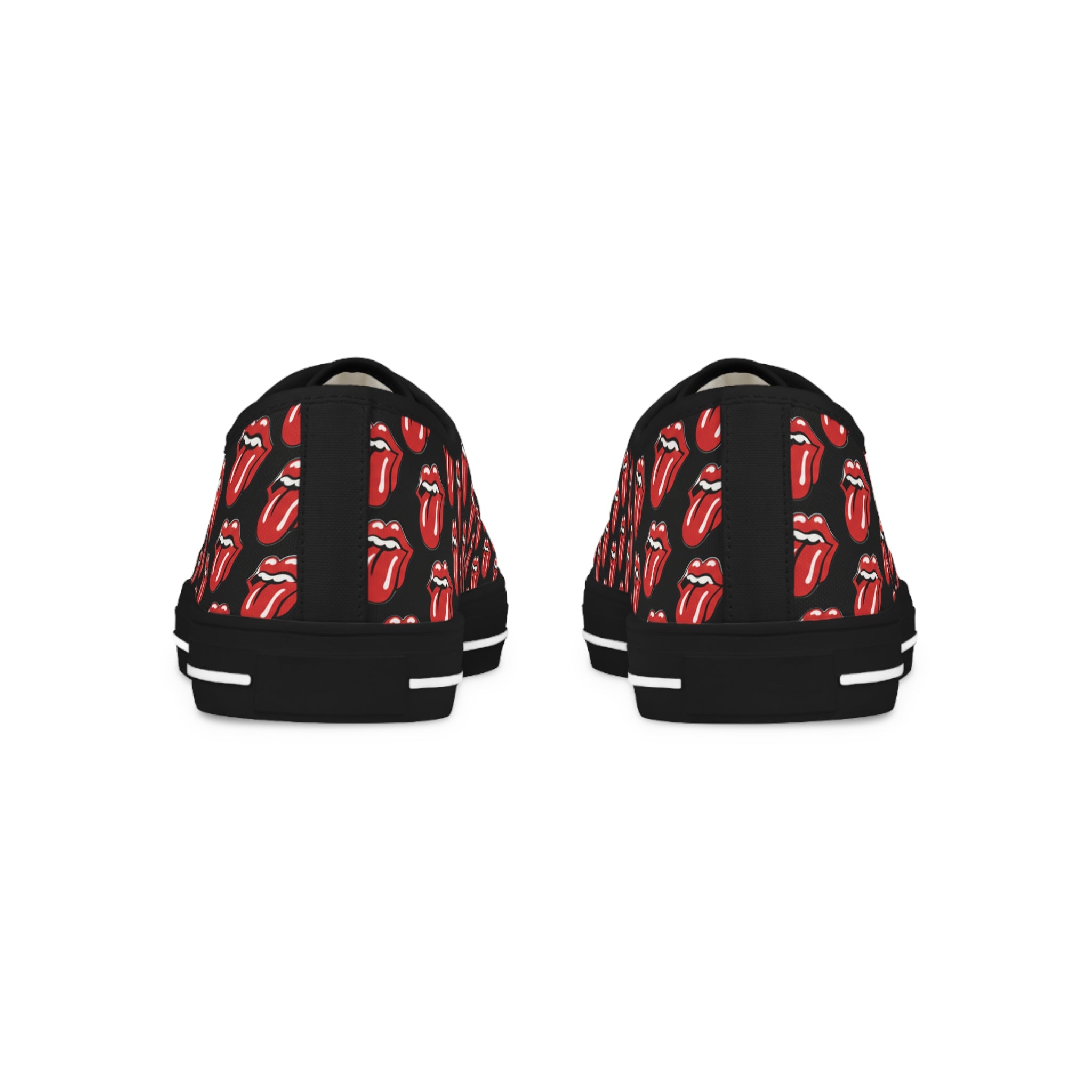 Men's Black Low-Top Sneakers with Rolling Stones Pattern