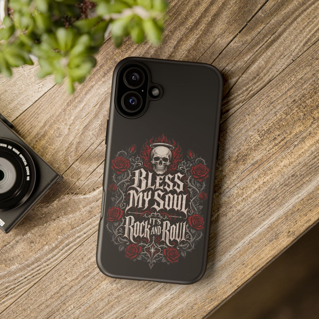 Bless My Soul Rock and Roll Phone Case — Gothic Skull & Roses Tough Case