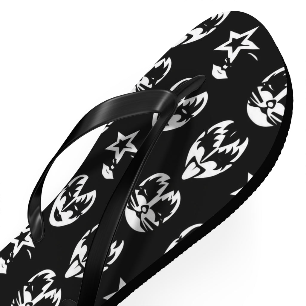 Kiss Band Logo Flip Flops — Black & White Rock Star Beach Sandals
