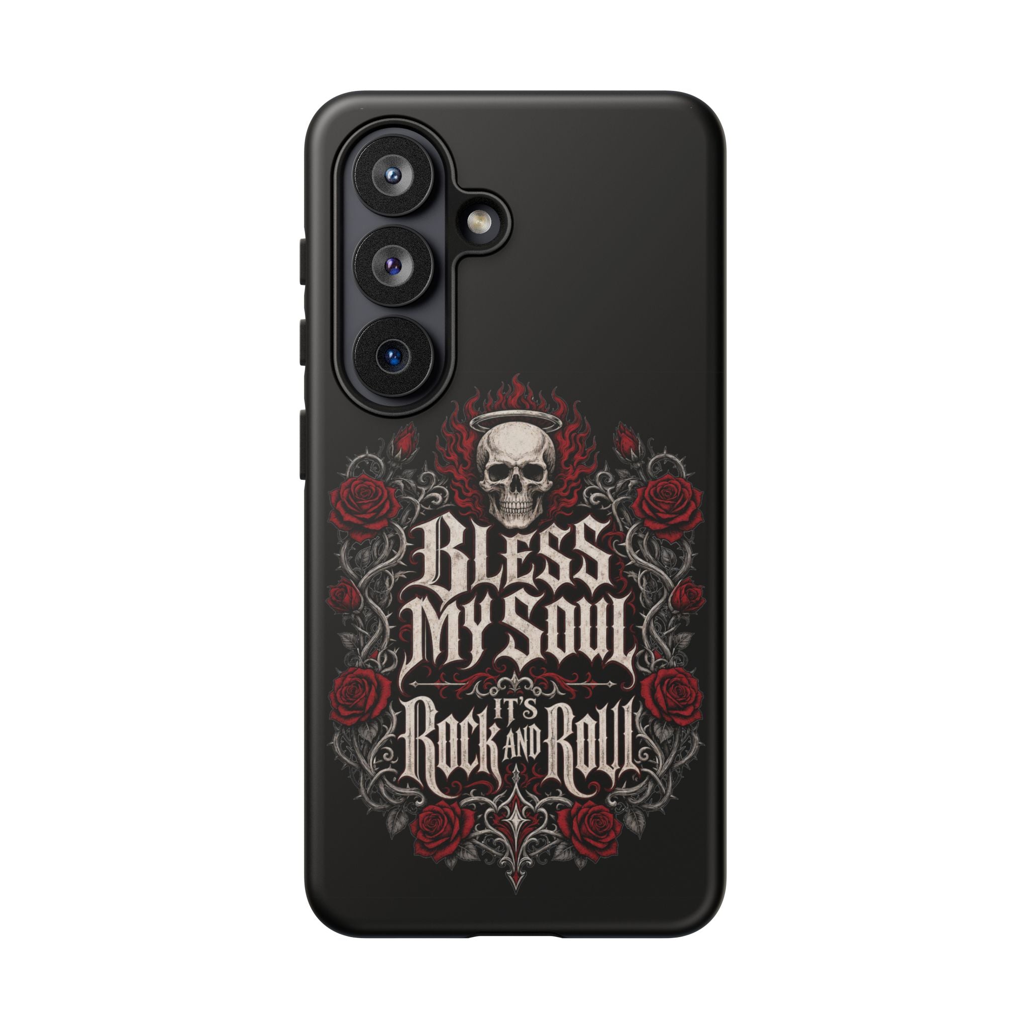 Bless My Soul Rock and Roll Phone Case — Gothic Skull & Roses Tough Case