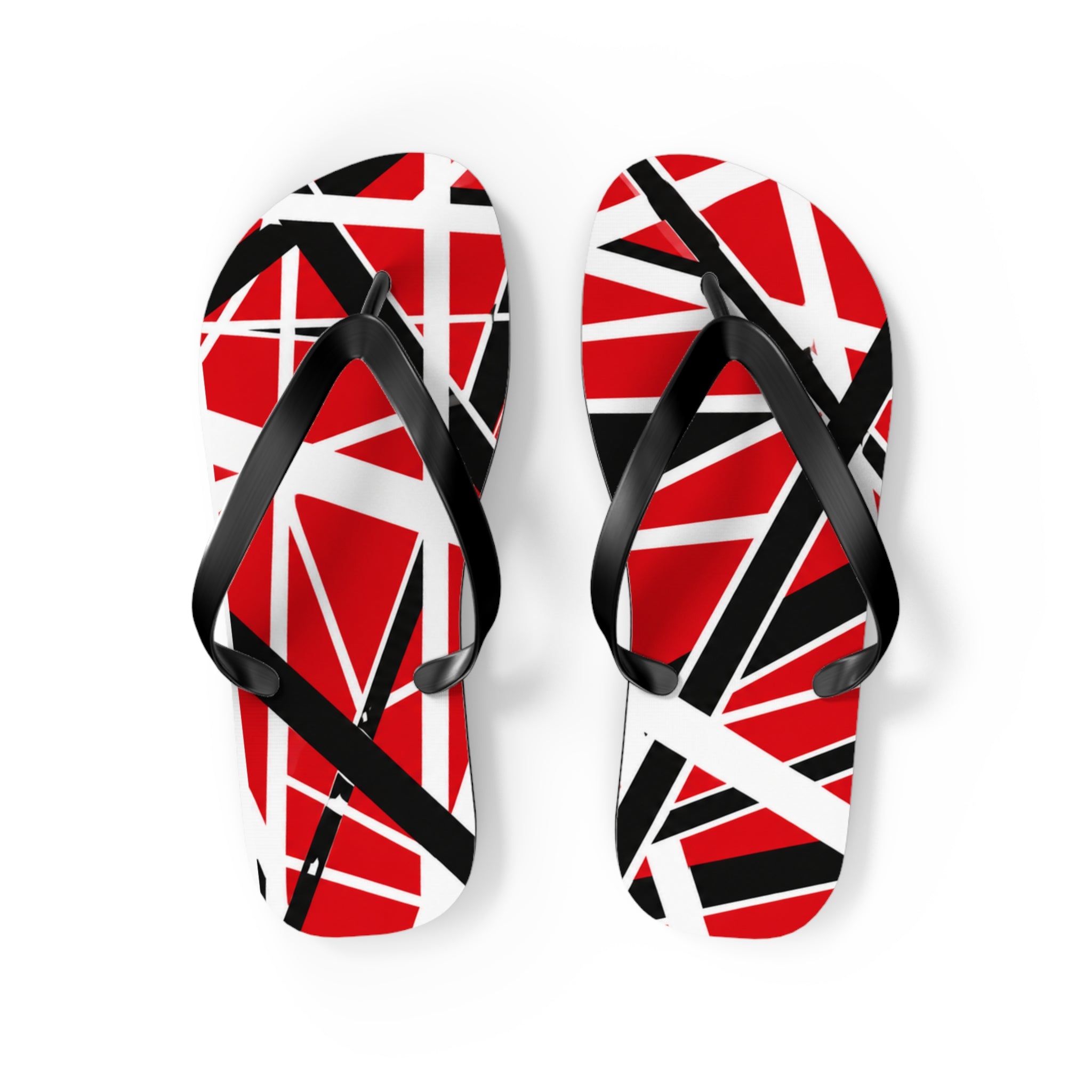 EVH Van Halen Tribute bold Flip Flops — Red Black Geometric Abstract Stripe Summer Sandals