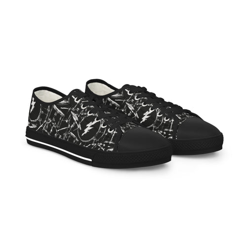 Black Grunge Drums Low Top Sneakers — Men's Casual Canvas Shoes