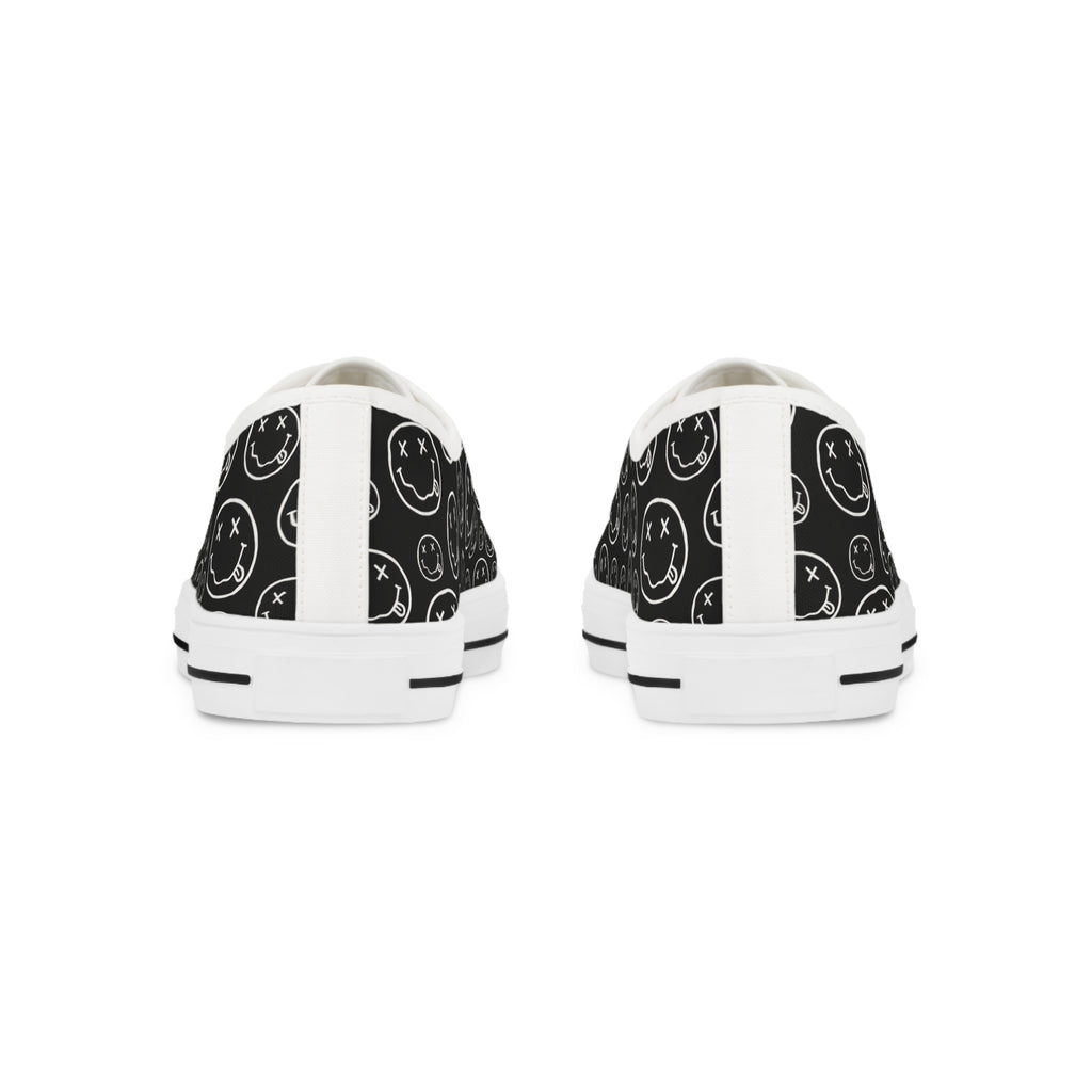 Black Low-Top Sneakers with Nirvana Pattern