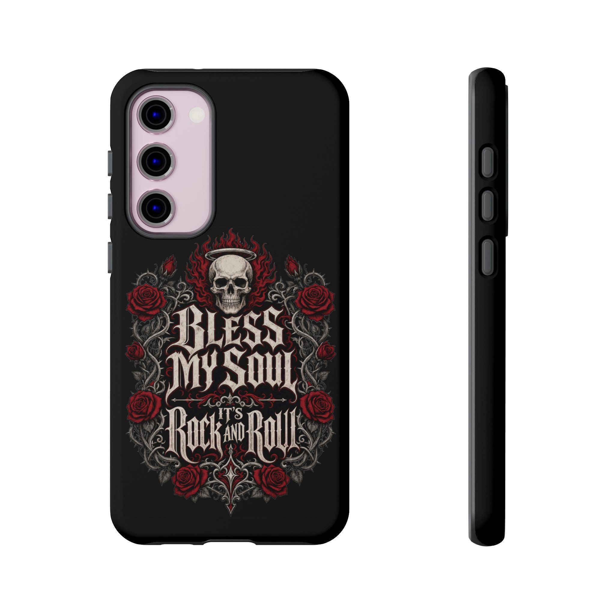 Bless My Soul Rock and Roll Phone Case — Gothic Skull & Roses Tough Case
