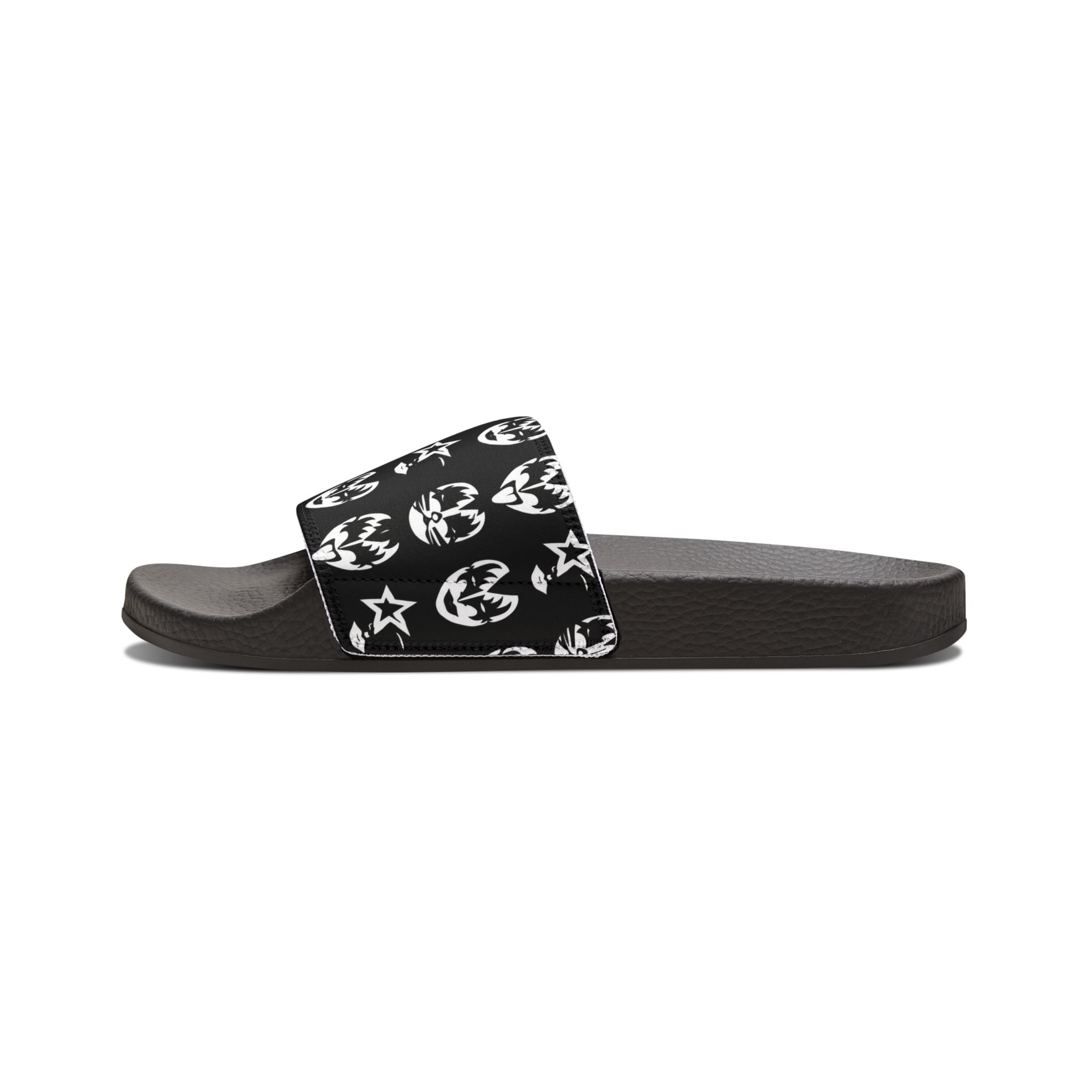 Men's Removable-Strap Sandals — Kiss tribute Black Skull Pattern Slide Sandals