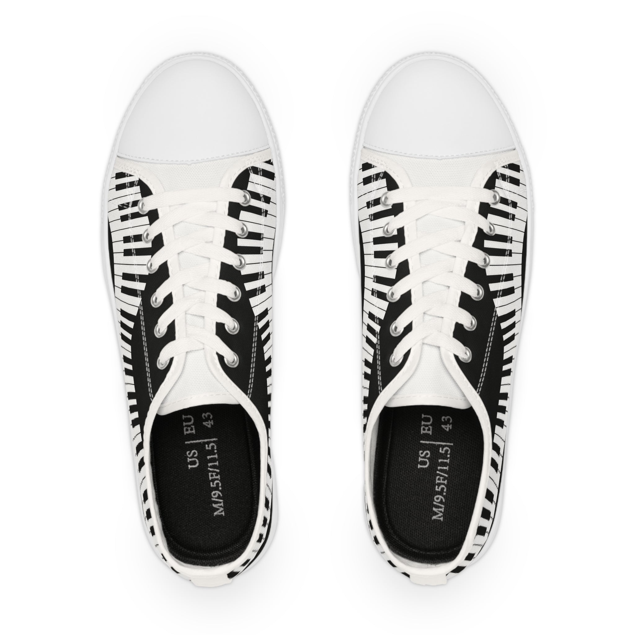 Piano Keys Men’s Low Top Sneakers — Black & White Musical Canvas Shoes