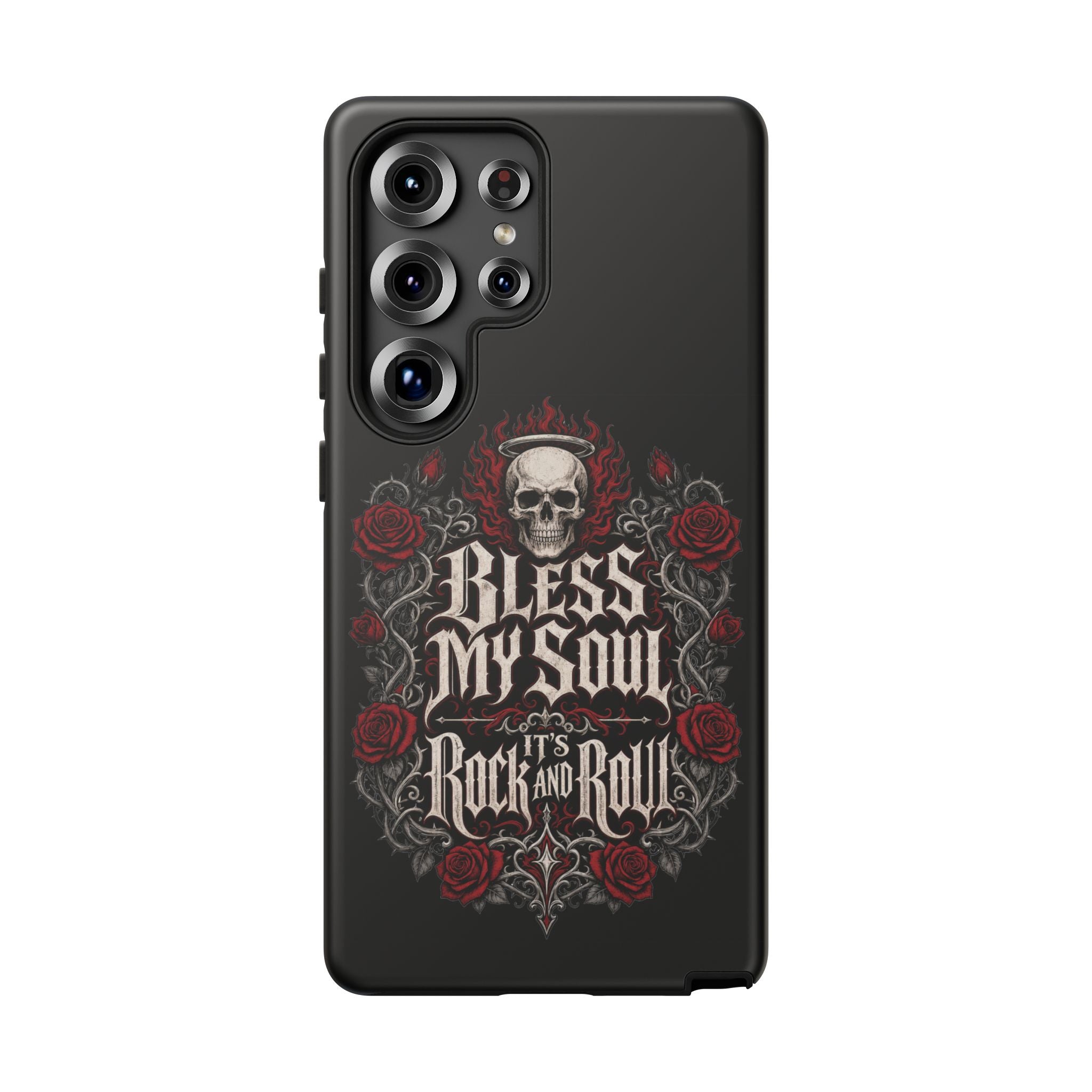 Bless My Soul Rock and Roll Phone Case — Gothic Skull & Roses Tough Case