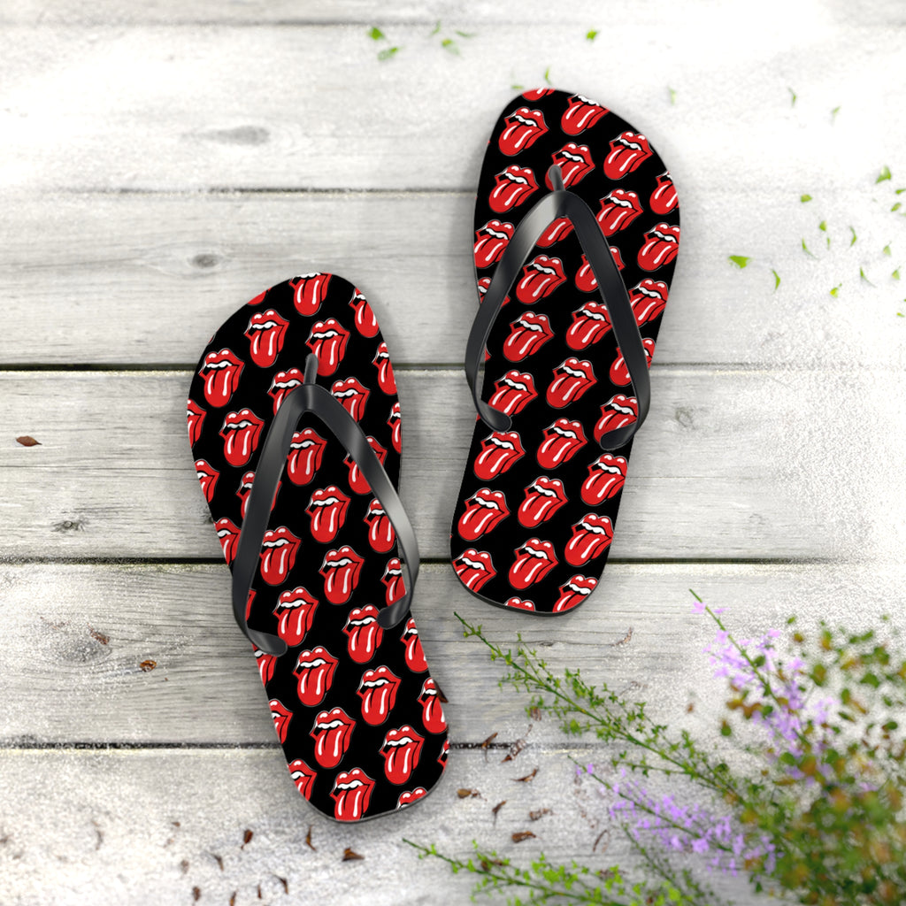 Rolling Stones Flip Flops — Black, Red & White Rock Star Beach Sandals