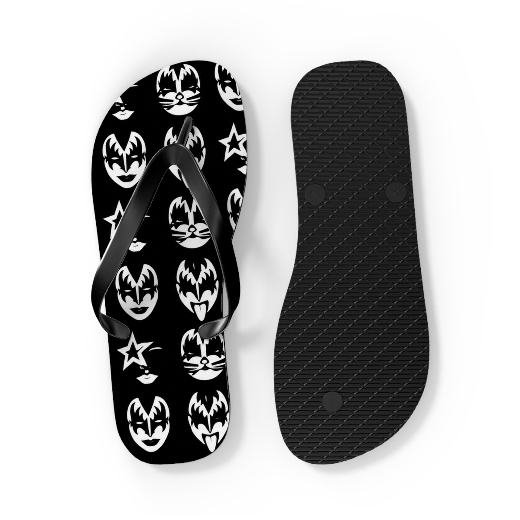 Kiss Band Logo Flip Flops — Black & White Rock Star Beach Sandals