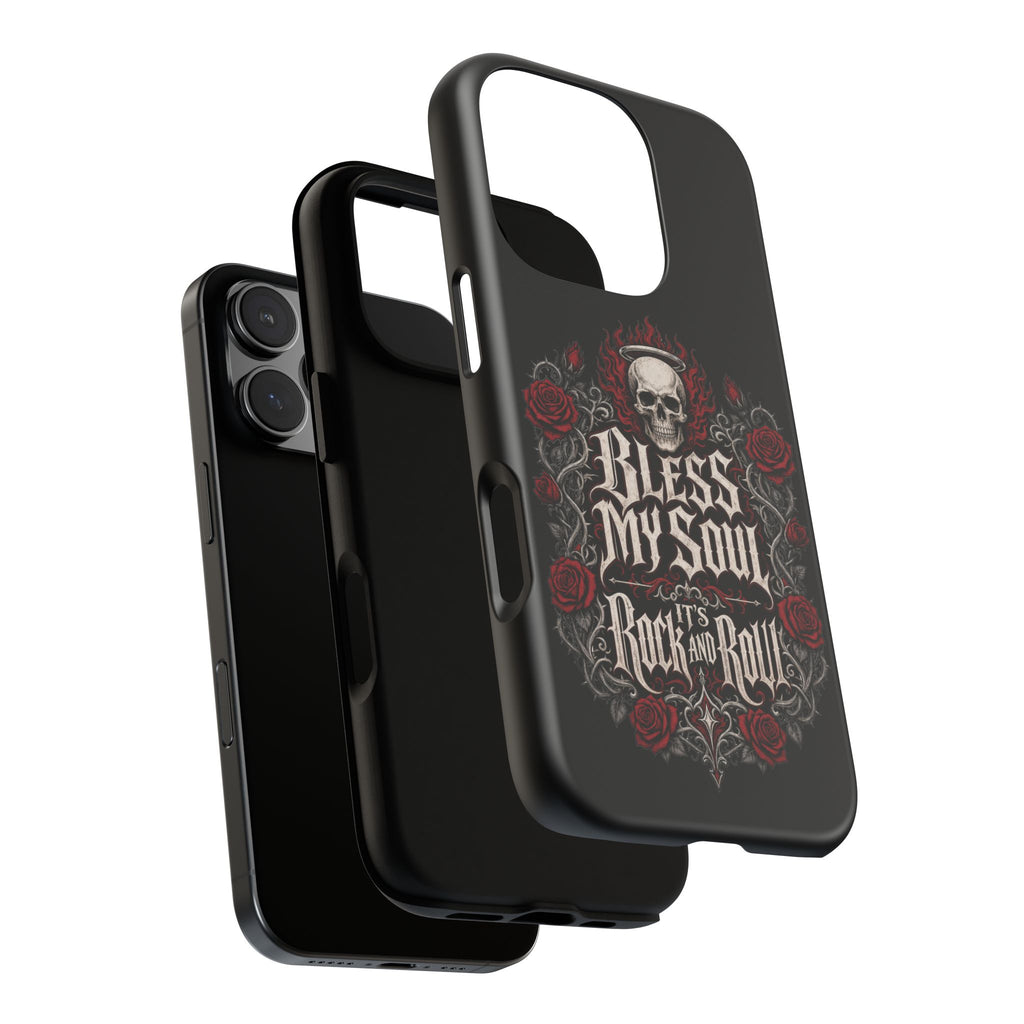 Bless My Soul Rock and Roll Phone Case — Gothic Skull & Roses Tough Case