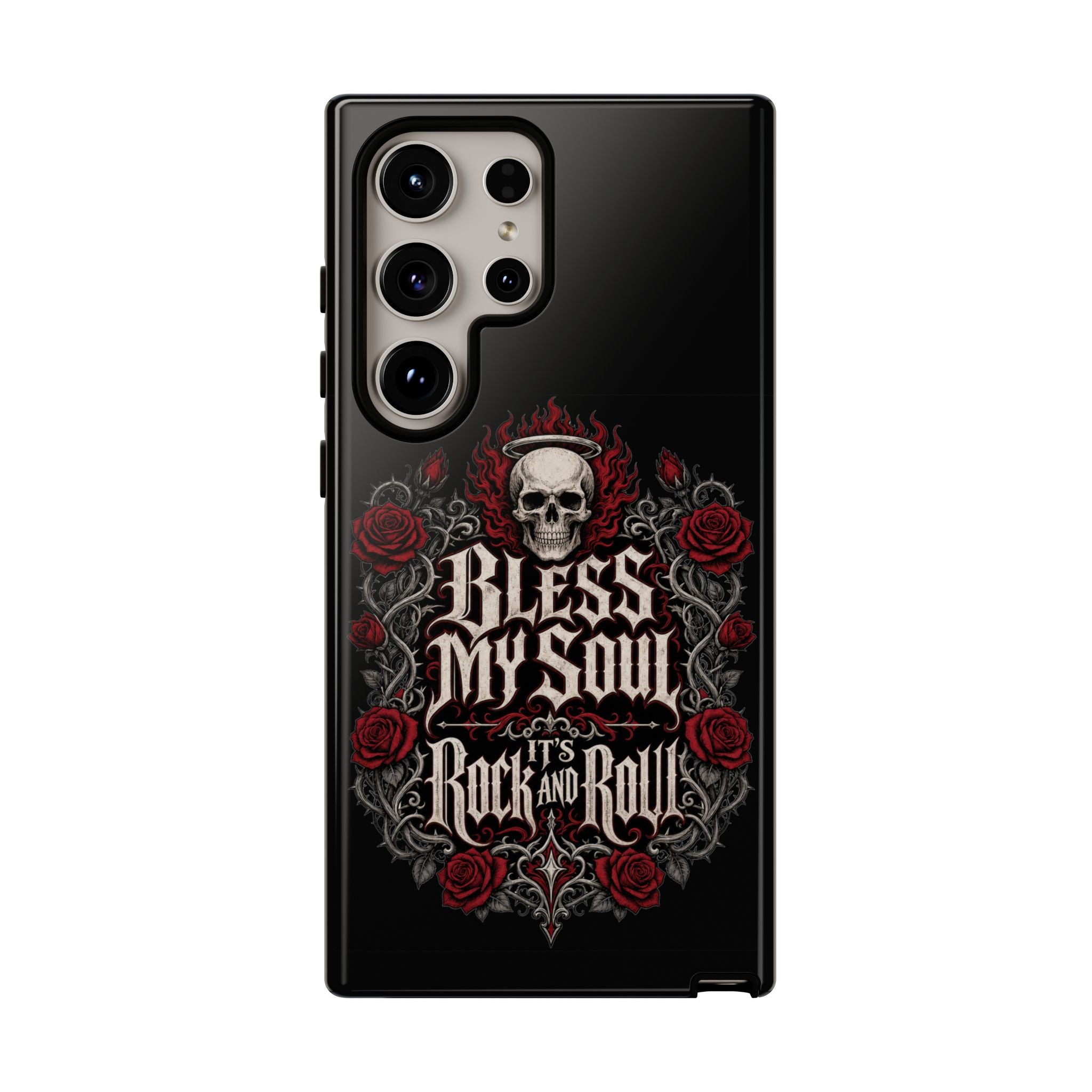 Bless My Soul Rock and Roll Phone Case — Gothic Skull & Roses Tough Case