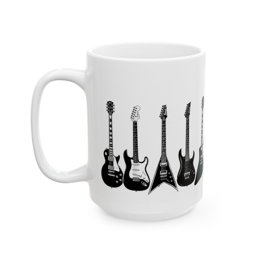 Electric Guitar Silhouette Ceramic Mug — Rock Music Coffee Cup (11oz, 15oz)