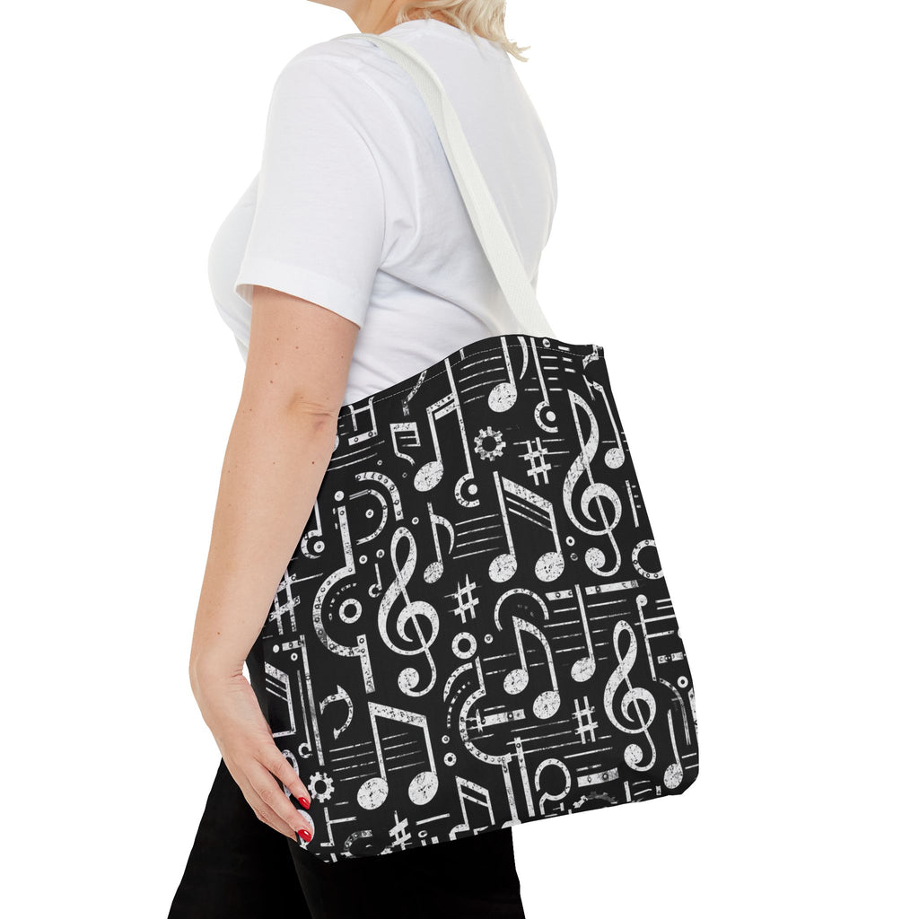 Musical Notes Pattern Tote Bag – Black & White Music Lover AOP Tote