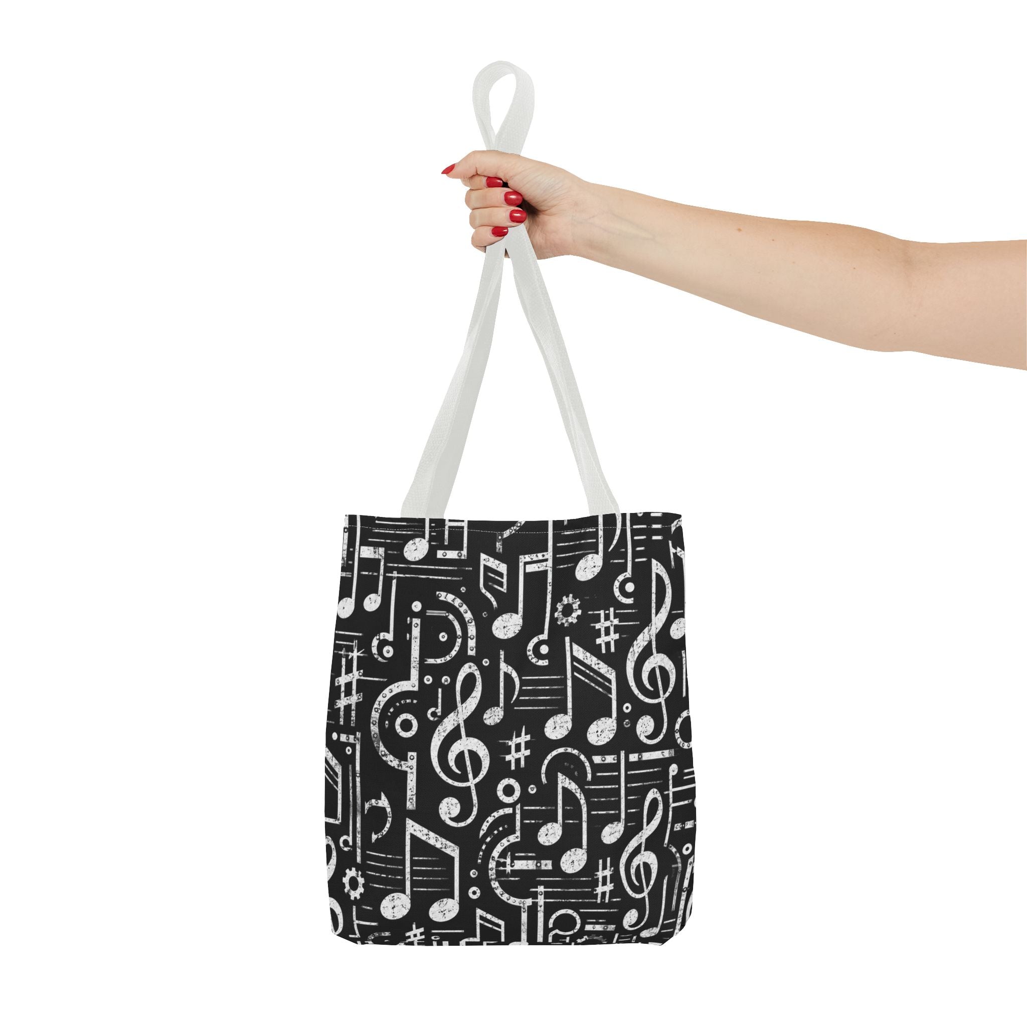 Musical Notes Pattern Tote Bag – Black & White Music Lover AOP Tote