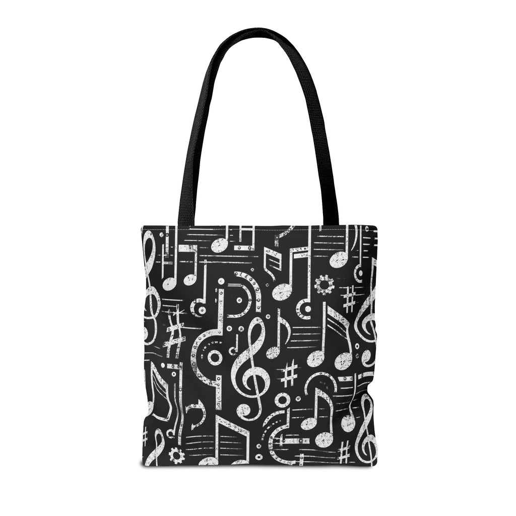 Musical Notes Pattern Tote Bag – Black & White Music Lover AOP Tote