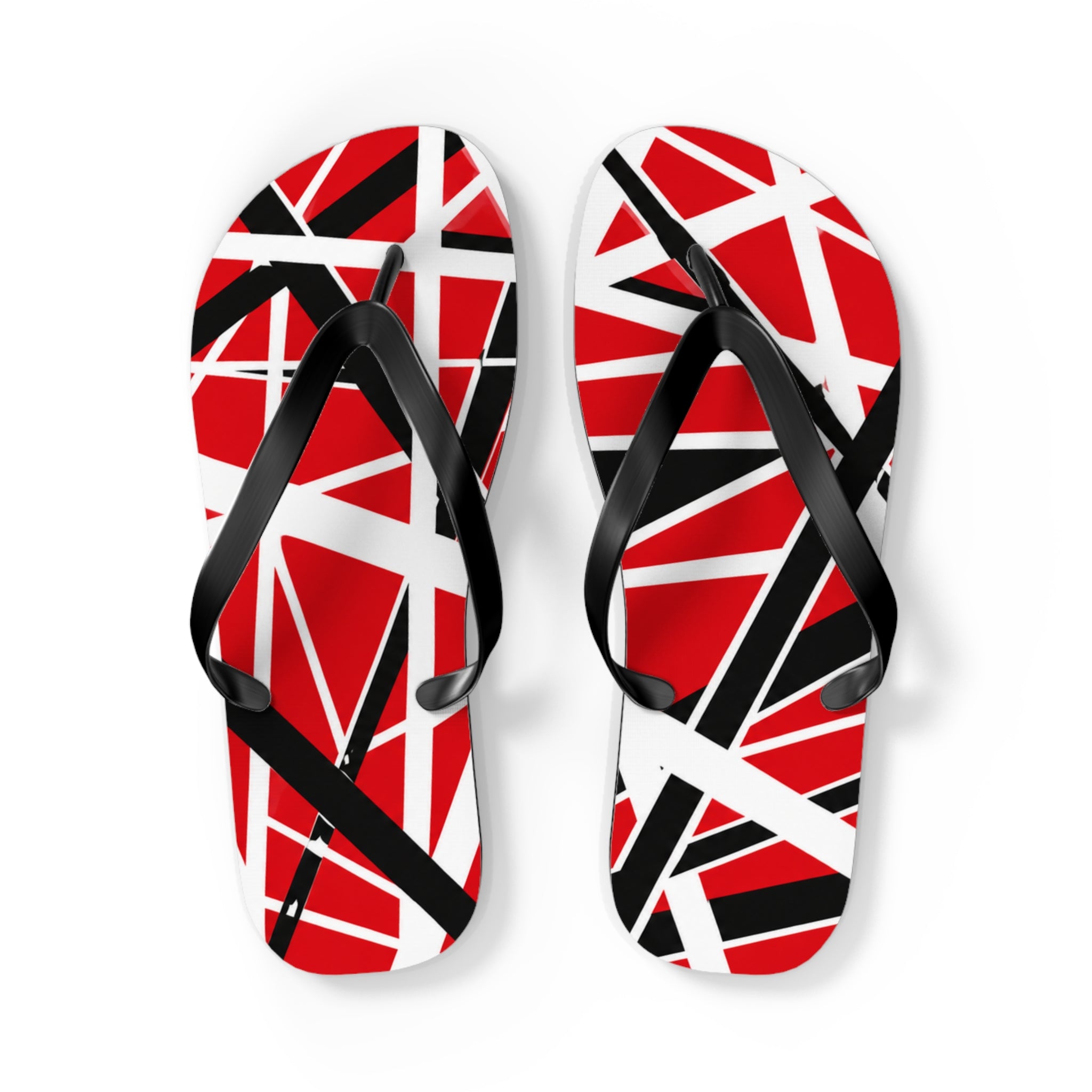 EVH Van Halen Tribute bold Flip Flops — Red Black Geometric Abstract Stripe Summer Sandals