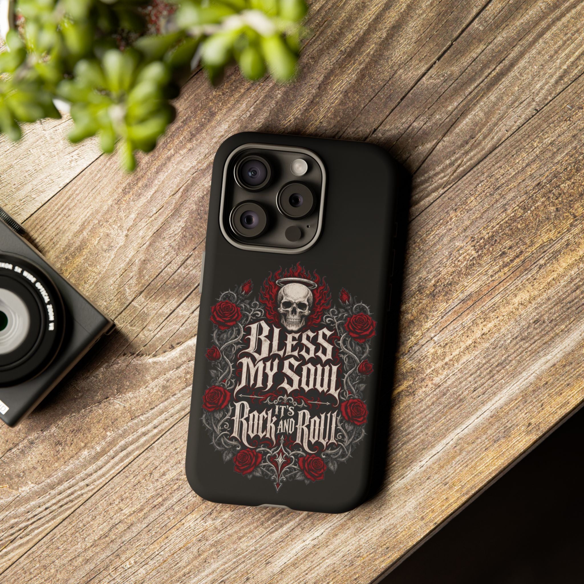 Bless My Soul Rock and Roll Phone Case — Gothic Skull & Roses Tough Case
