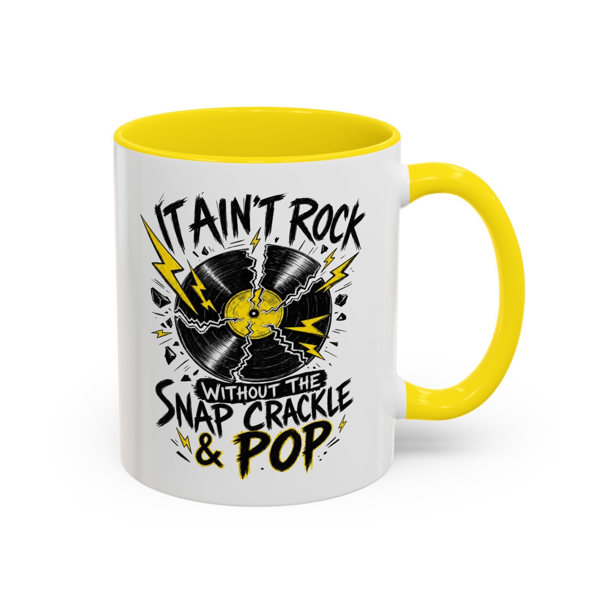 Coffee Mug — "It Ain't Rock Without the Snap Crackle & Pop" Retro Vinyl Accent Mug
