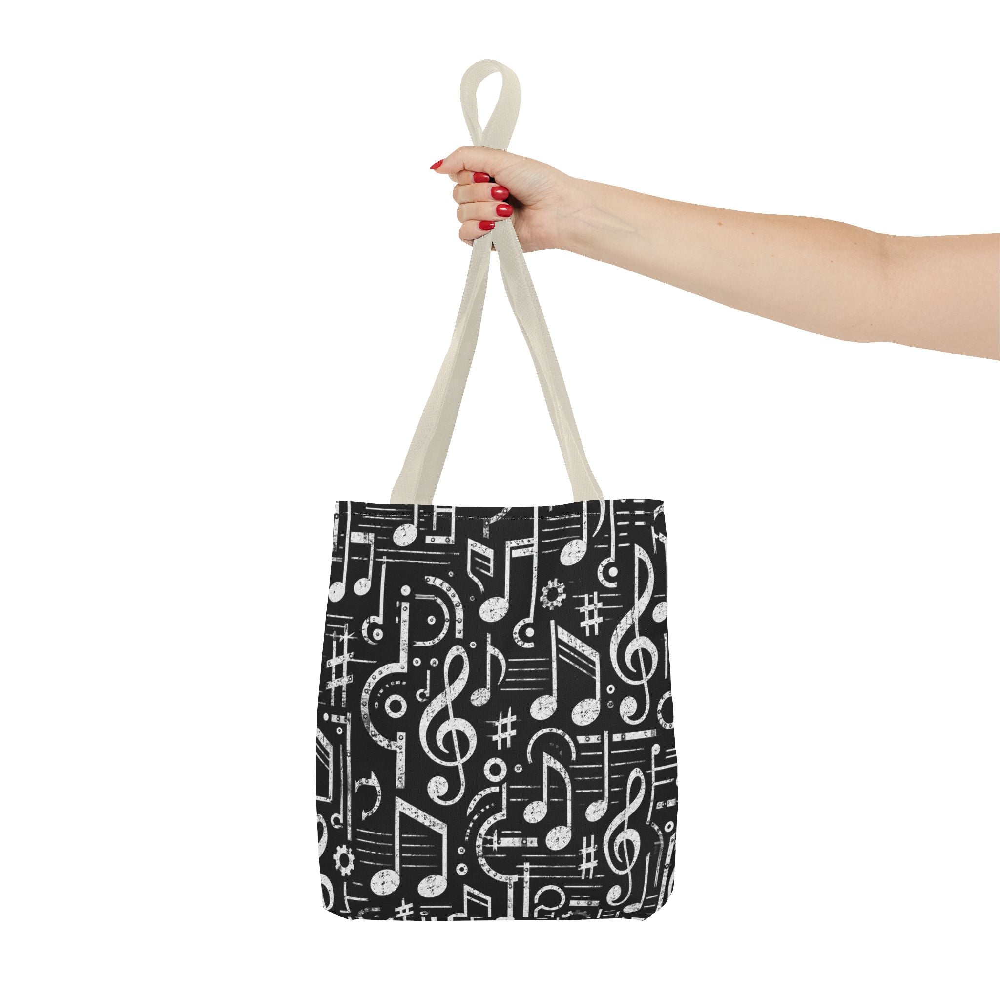 Musical Notes Pattern Tote Bag – Black & White Music Lover AOP Tote