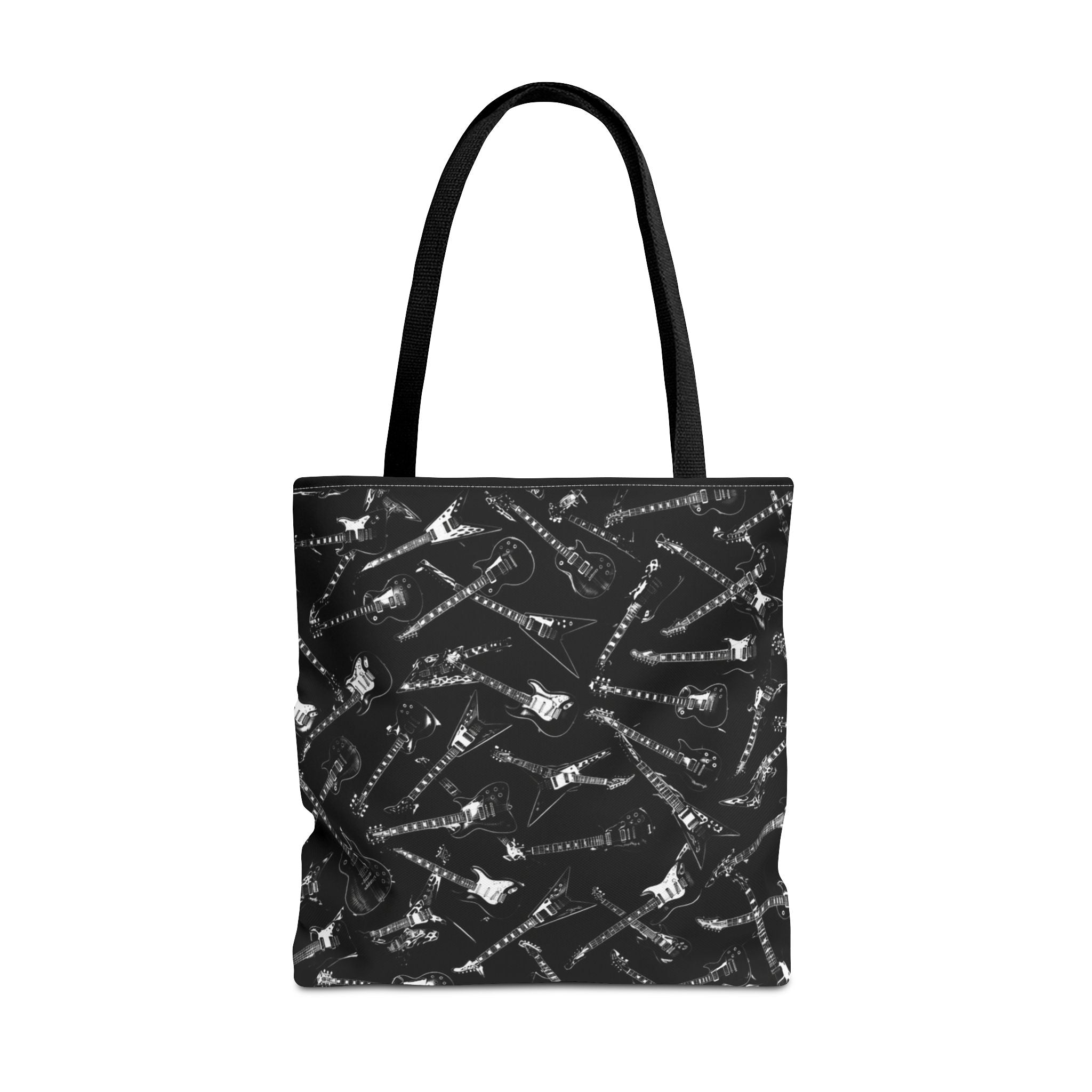 Black Guitar Pattern Tote Bag — Rock Music Instrument All-Over Print