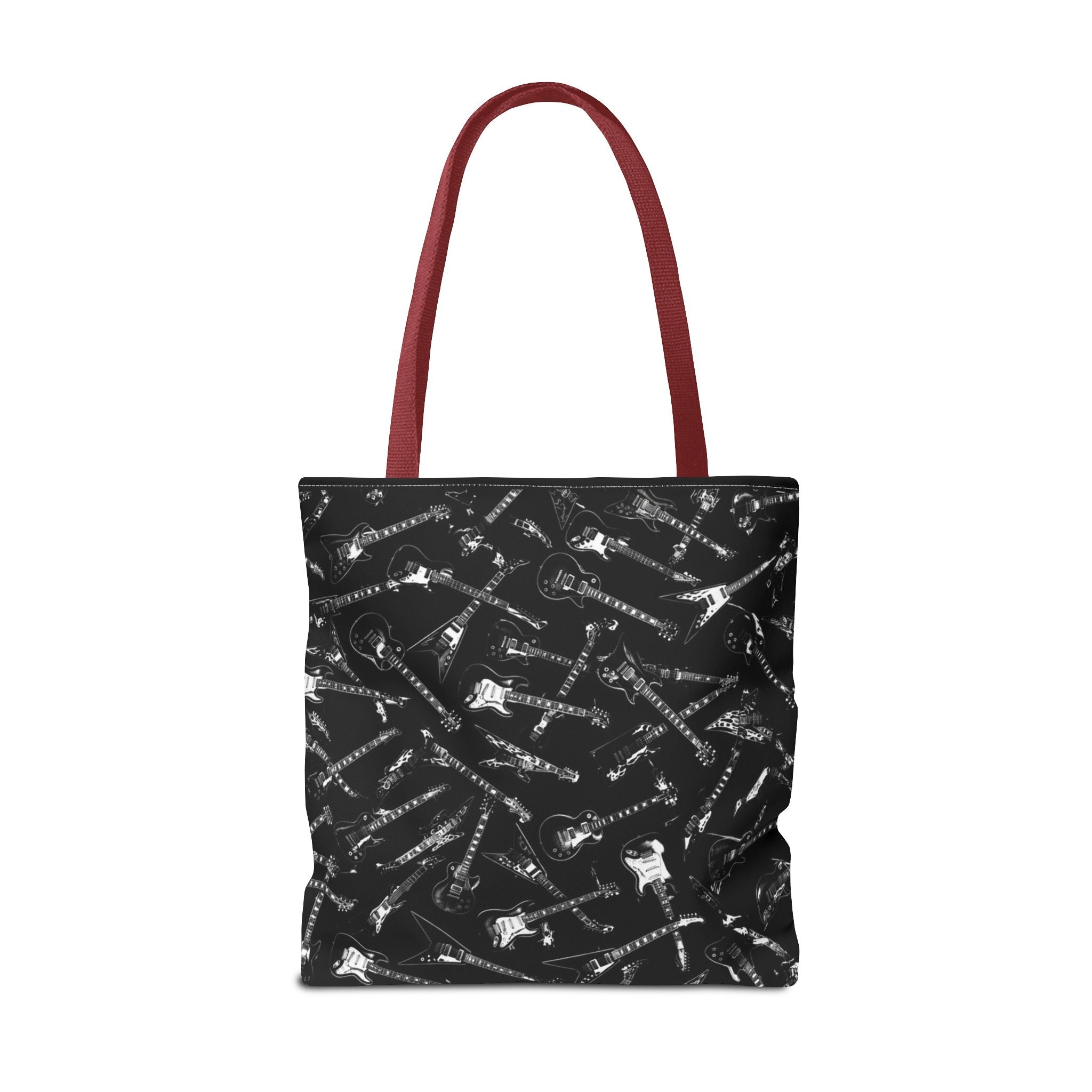 Black Guitar Pattern Tote Bag — Rock Music Instrument All-Over Print