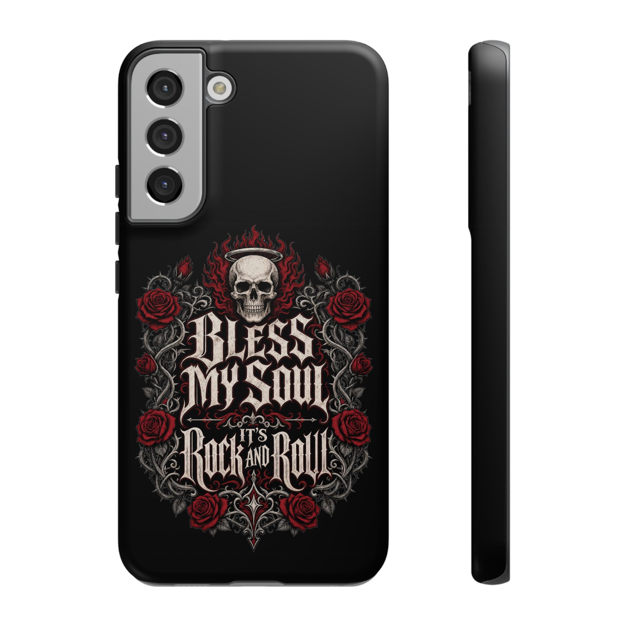 Bless My Soul Rock and Roll Phone Case — Gothic Skull & Roses Tough Case