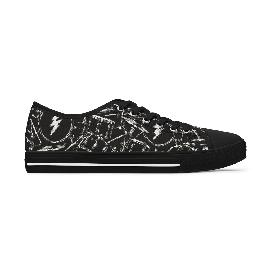 Low Top Sneakers — Black Drums Graphic Casual Shoes