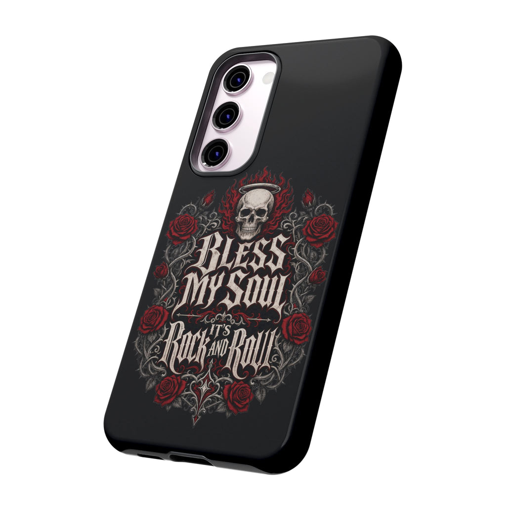 Bless My Soul Rock and Roll Phone Case — Gothic Skull & Roses Tough Case