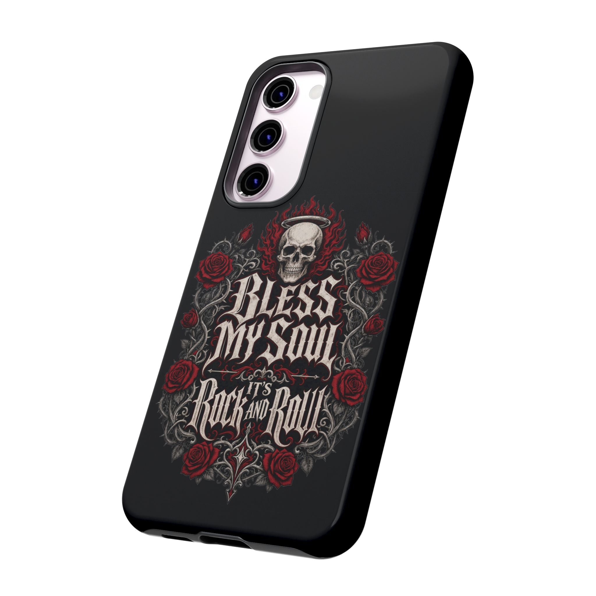 Bless My Soul Rock and Roll Phone Case — Gothic Skull & Roses Tough Case