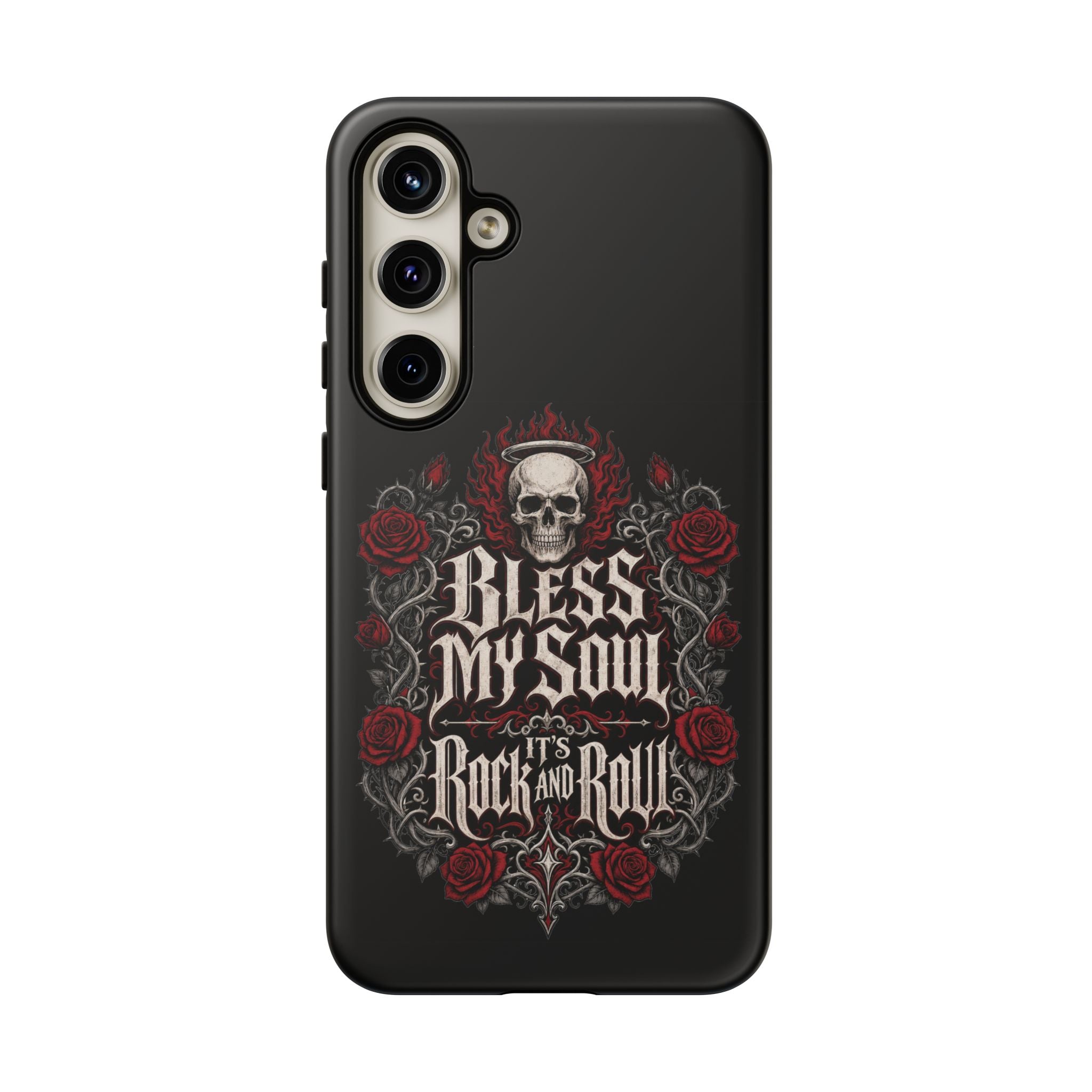 Bless My Soul Rock and Roll Phone Case — Gothic Skull & Roses Tough Case