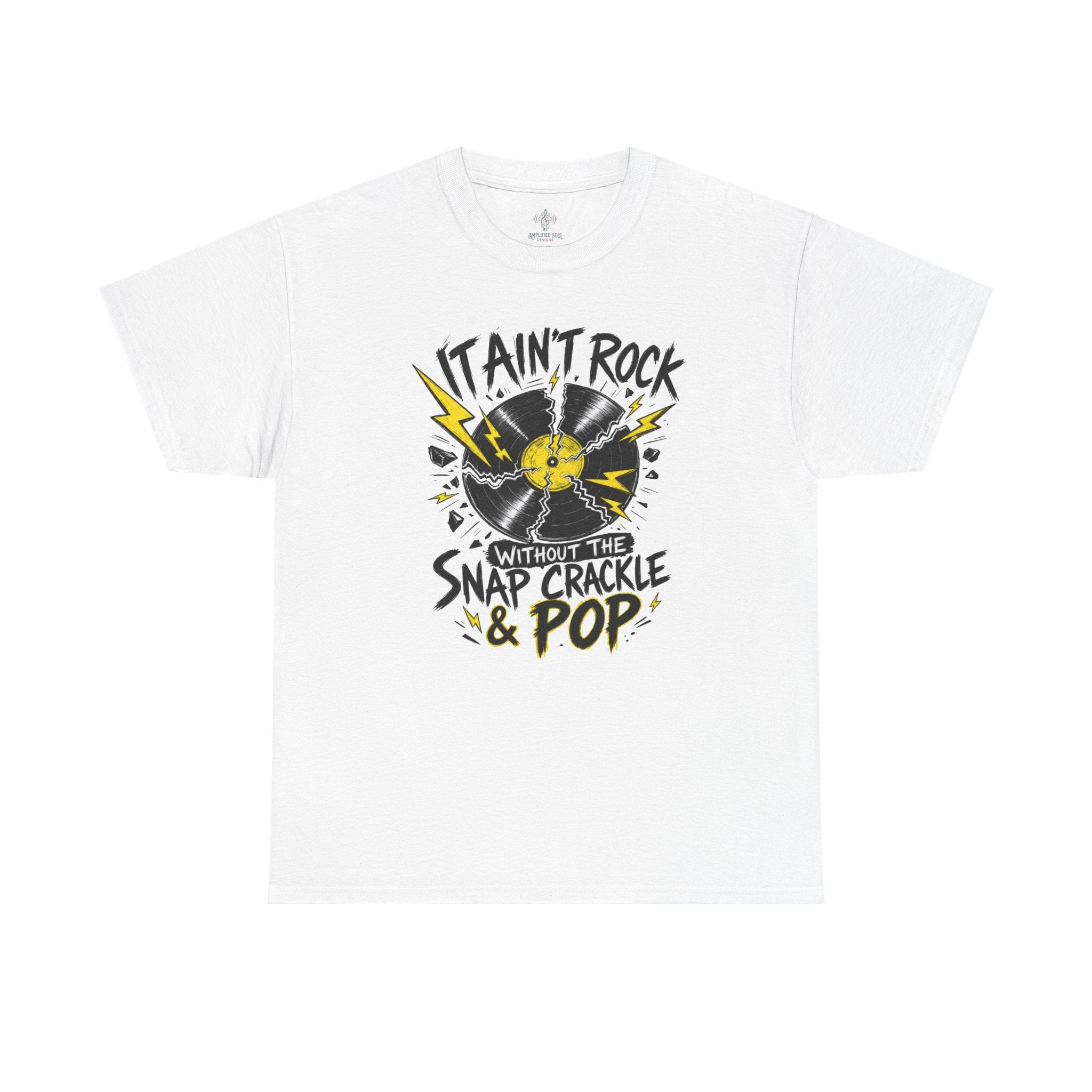Unisex Heavy Cotton Tee - It ain't Rock without the snap. crackle and pop