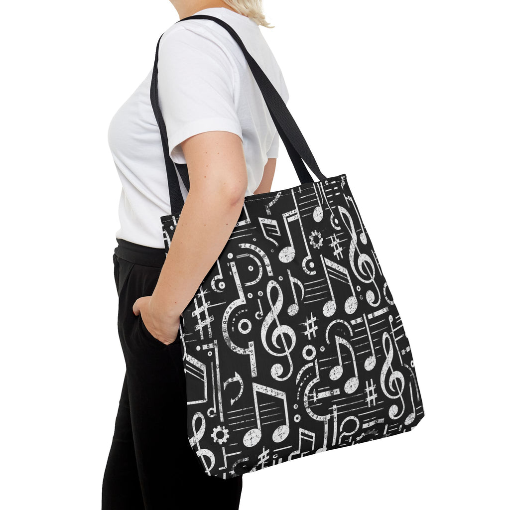 Musical Notes Pattern Tote Bag – Black & White Music Lover AOP Tote