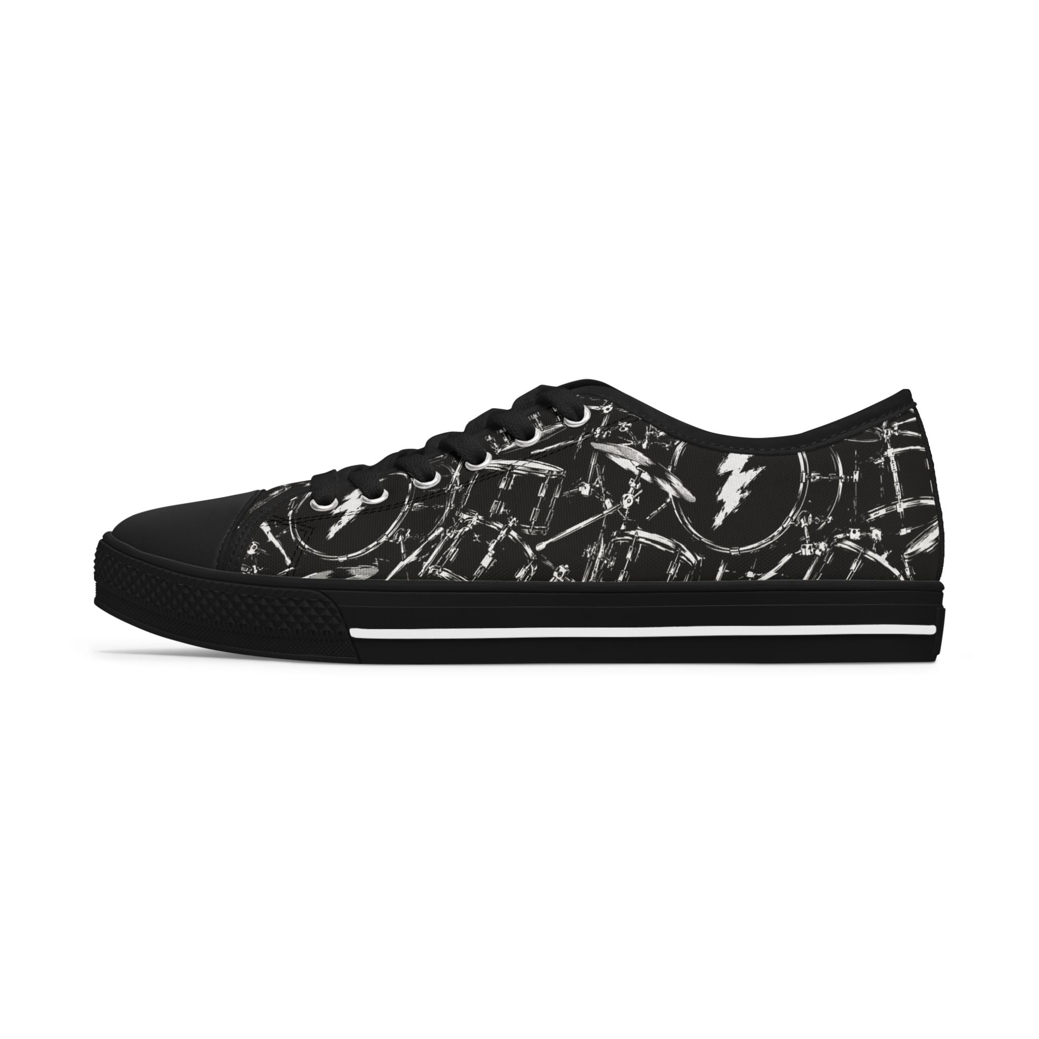 Low Top Sneakers — Black Drums Graphic Casual Shoes