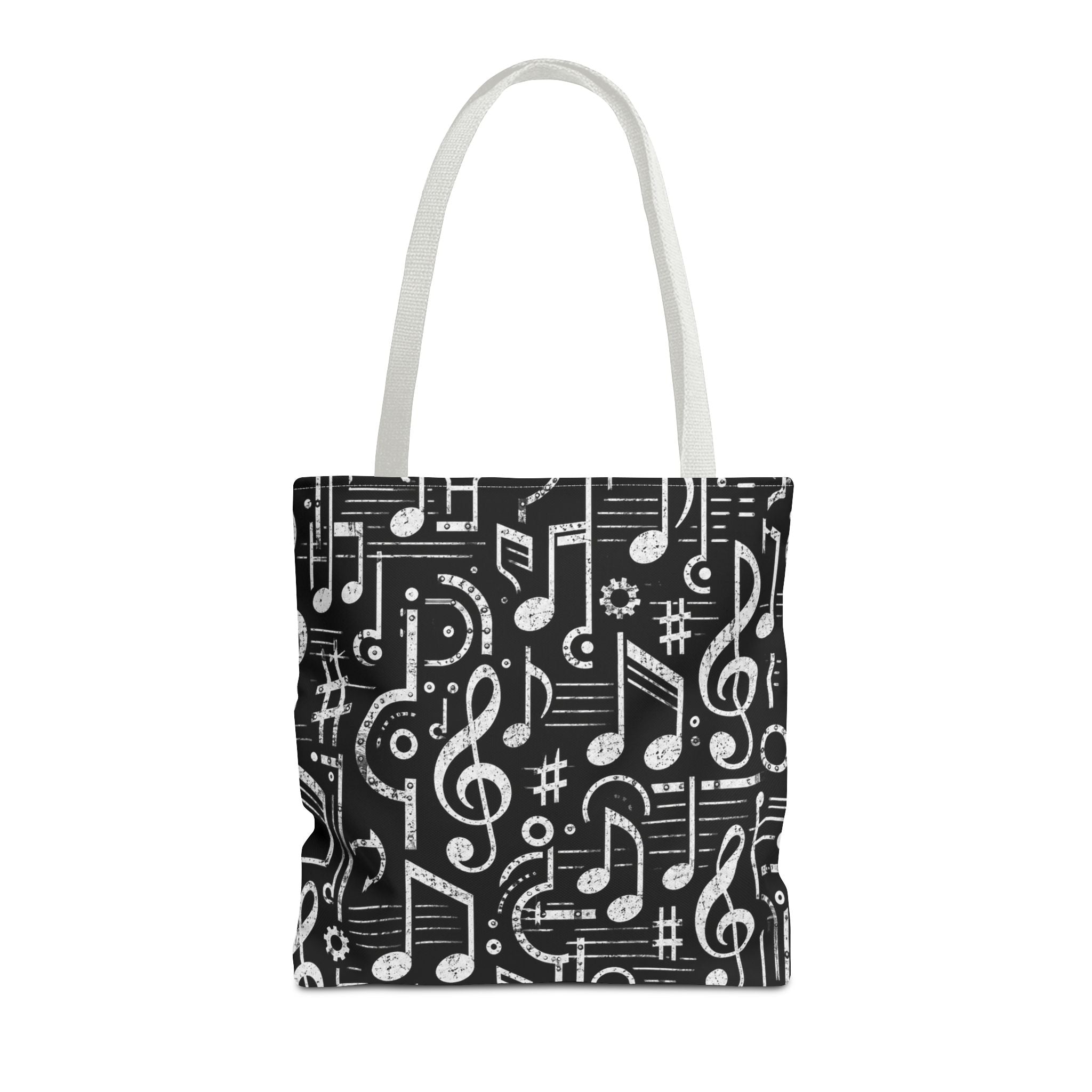 Musical Notes Pattern Tote Bag – Black & White Music Lover AOP Tote