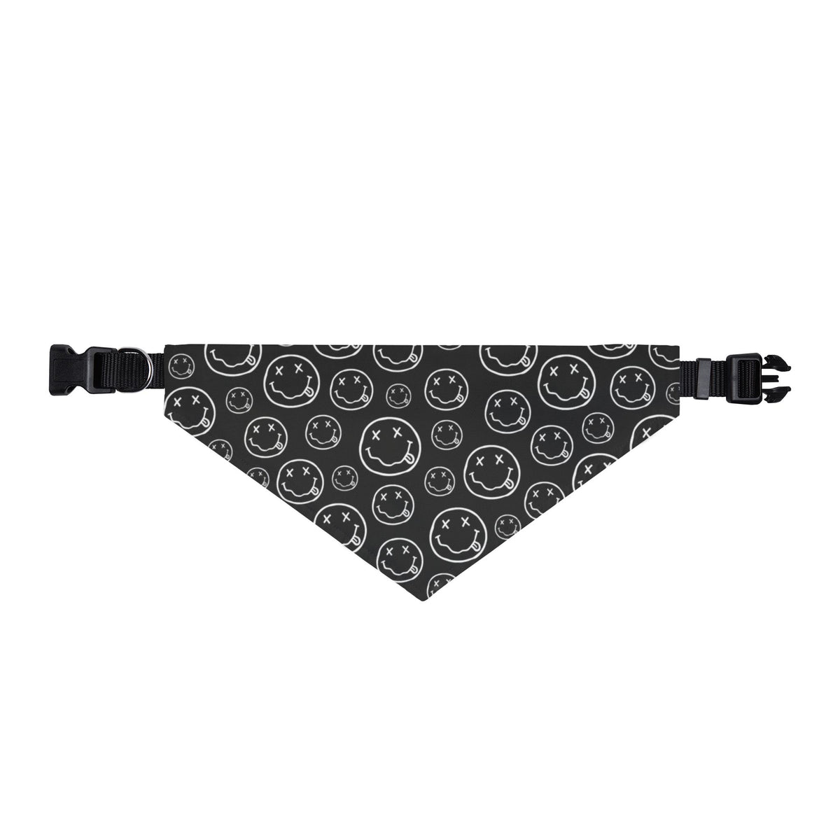 Clip-On Pet Bandana — Dark Nirvana Smiley Face Pattern Collar Accessory