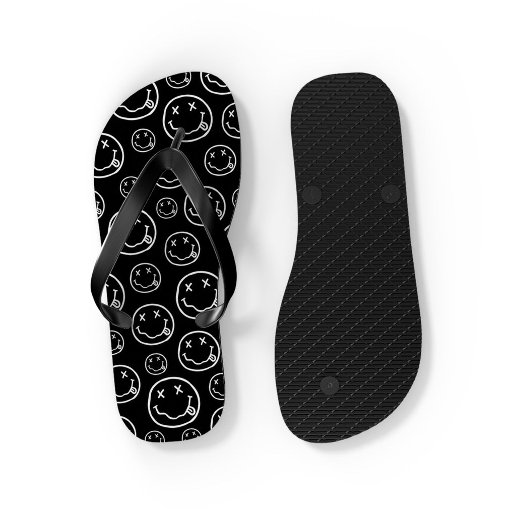 Nirvana Flip Flops — Black, Black & White Rock Star Beach Sandals