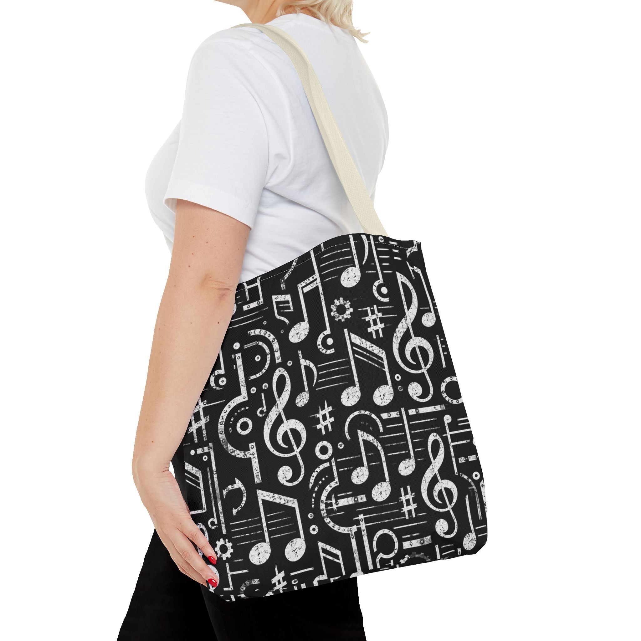 Musical Notes Pattern Tote Bag – Black & White Music Lover AOP Tote