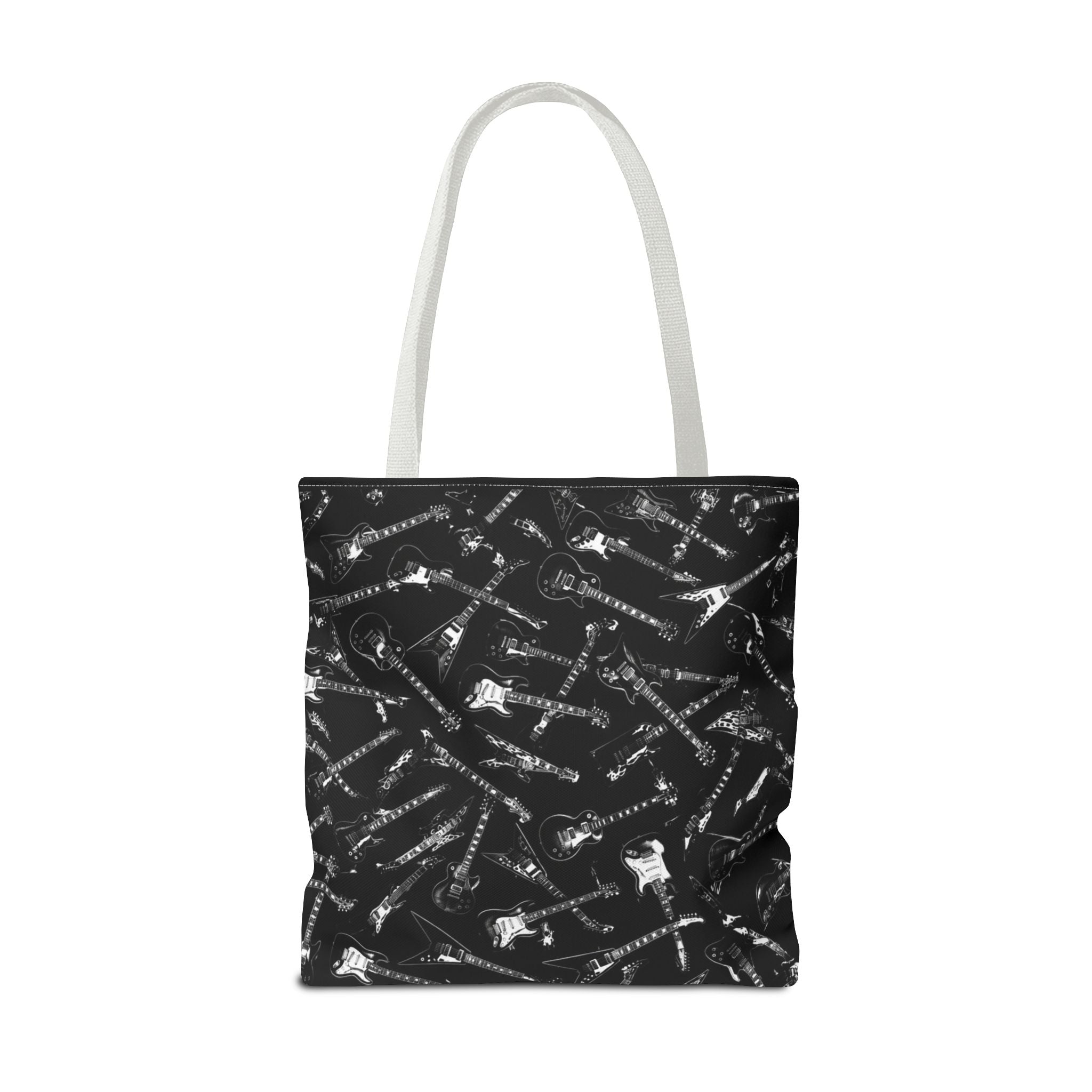 Black Guitar Pattern Tote Bag — Rock Music Instrument All-Over Print