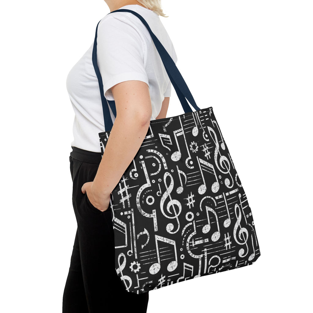 Musical Notes Pattern Tote Bag – Black & White Music Lover AOP Tote