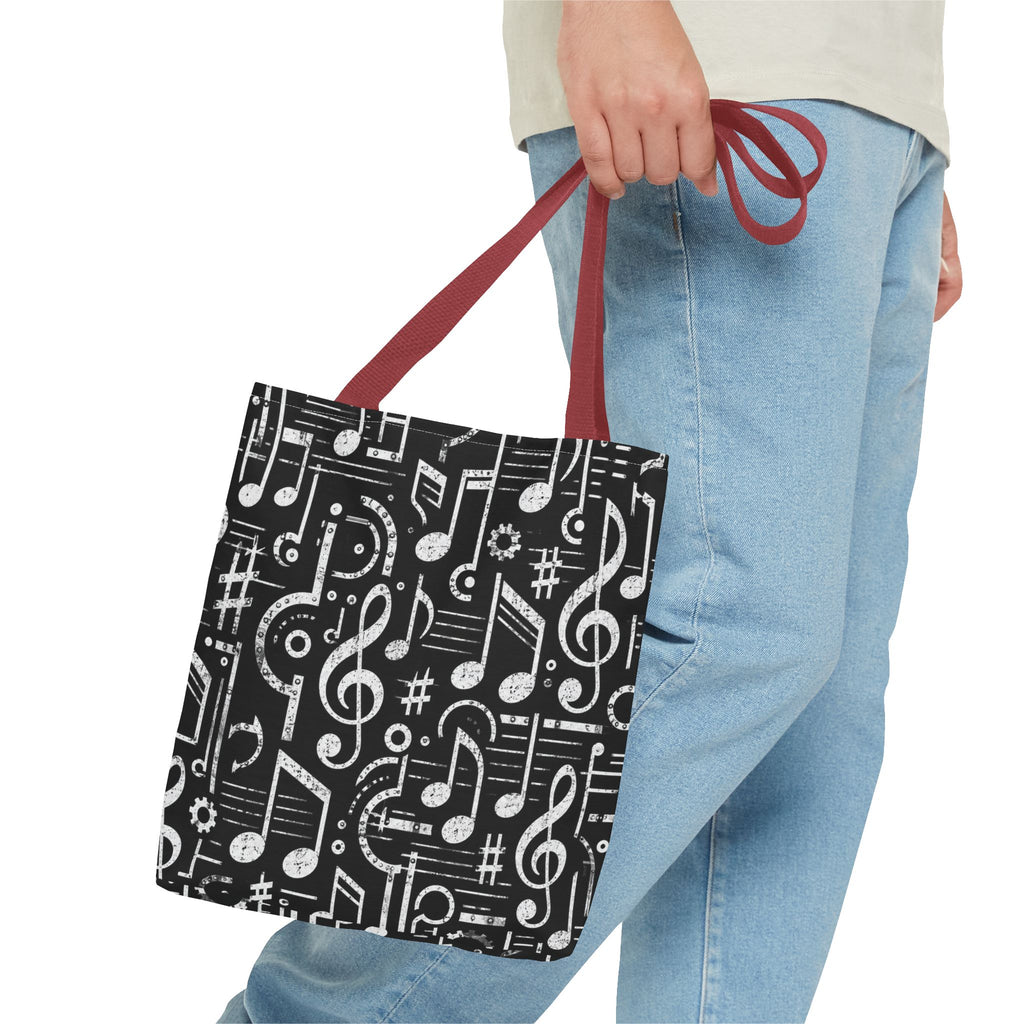 Musical Notes Pattern Tote Bag – Black & White Music Lover AOP Tote