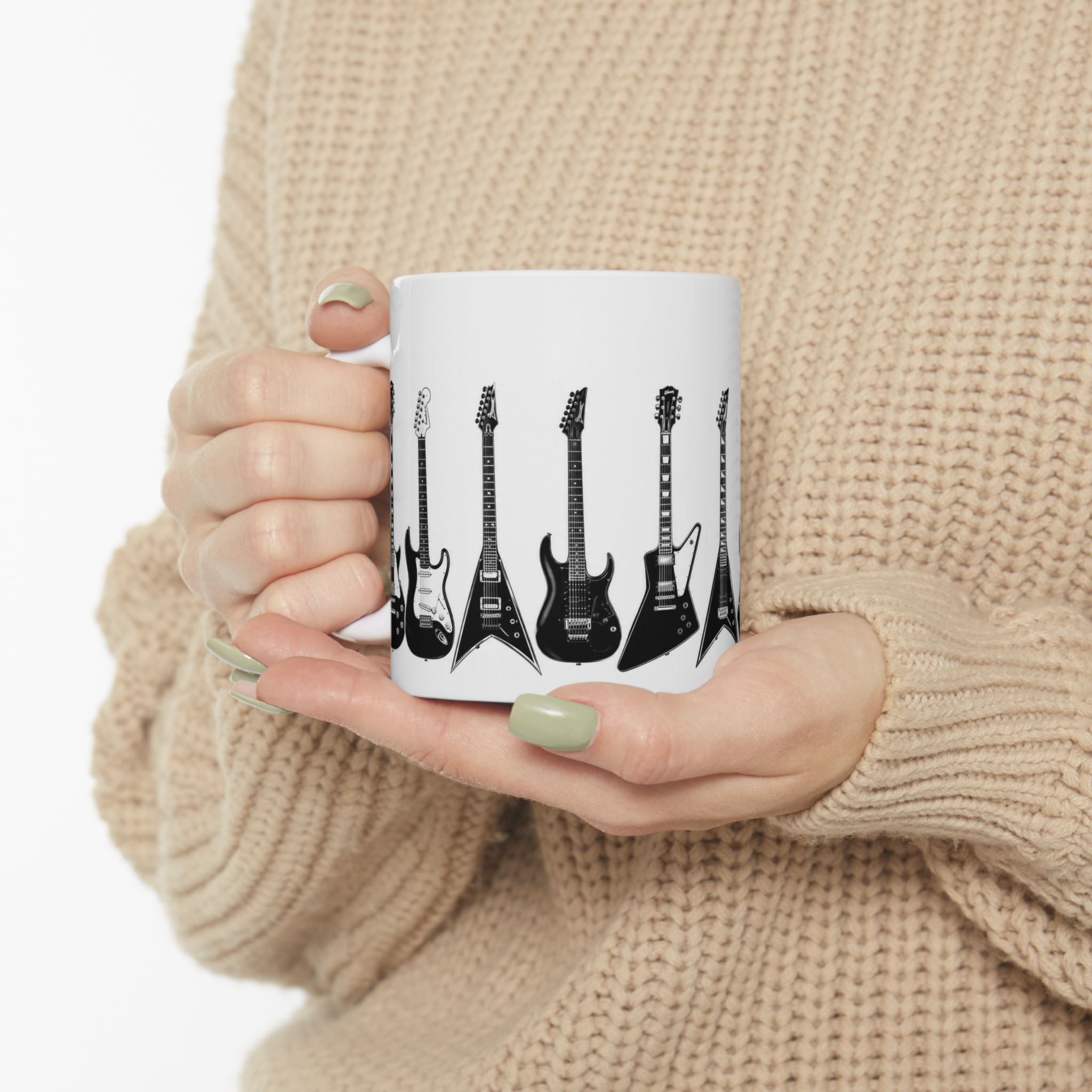 Electric Guitar Silhouette Ceramic Mug — Rock Music Coffee Cup (11oz, 15oz)