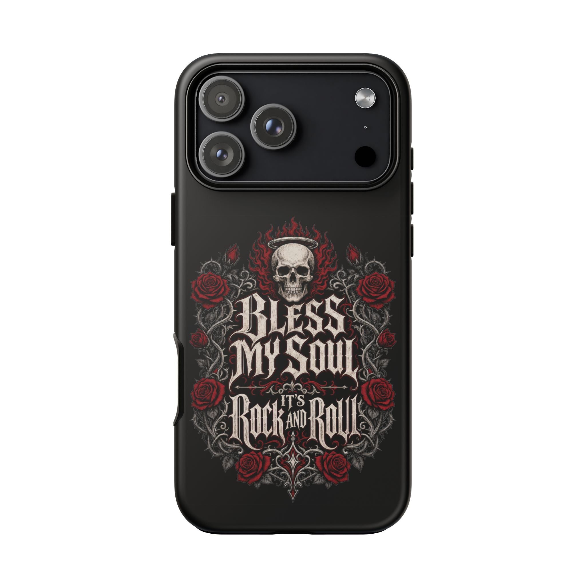 Bless My Soul Rock and Roll Phone Case — Gothic Skull & Roses Tough Case