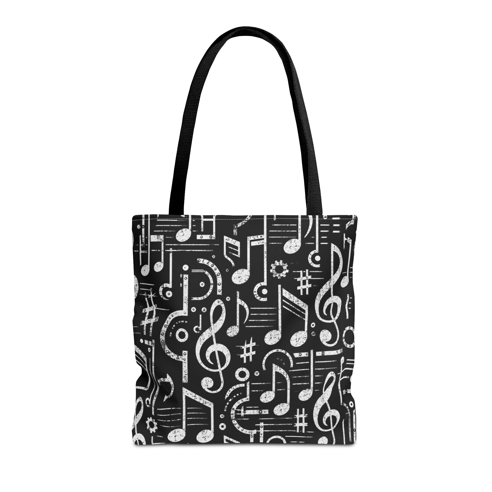 Musical Notes Pattern Tote Bag – Black & White Music Lover AOP Tote